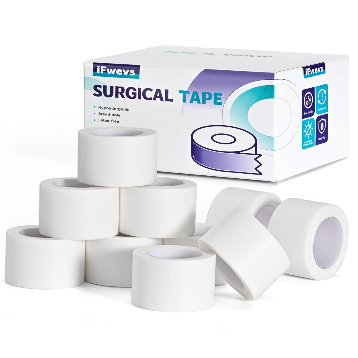 iFwevs cinta de papel médica fija apósitos con adhesivo hipoalergénico suave.