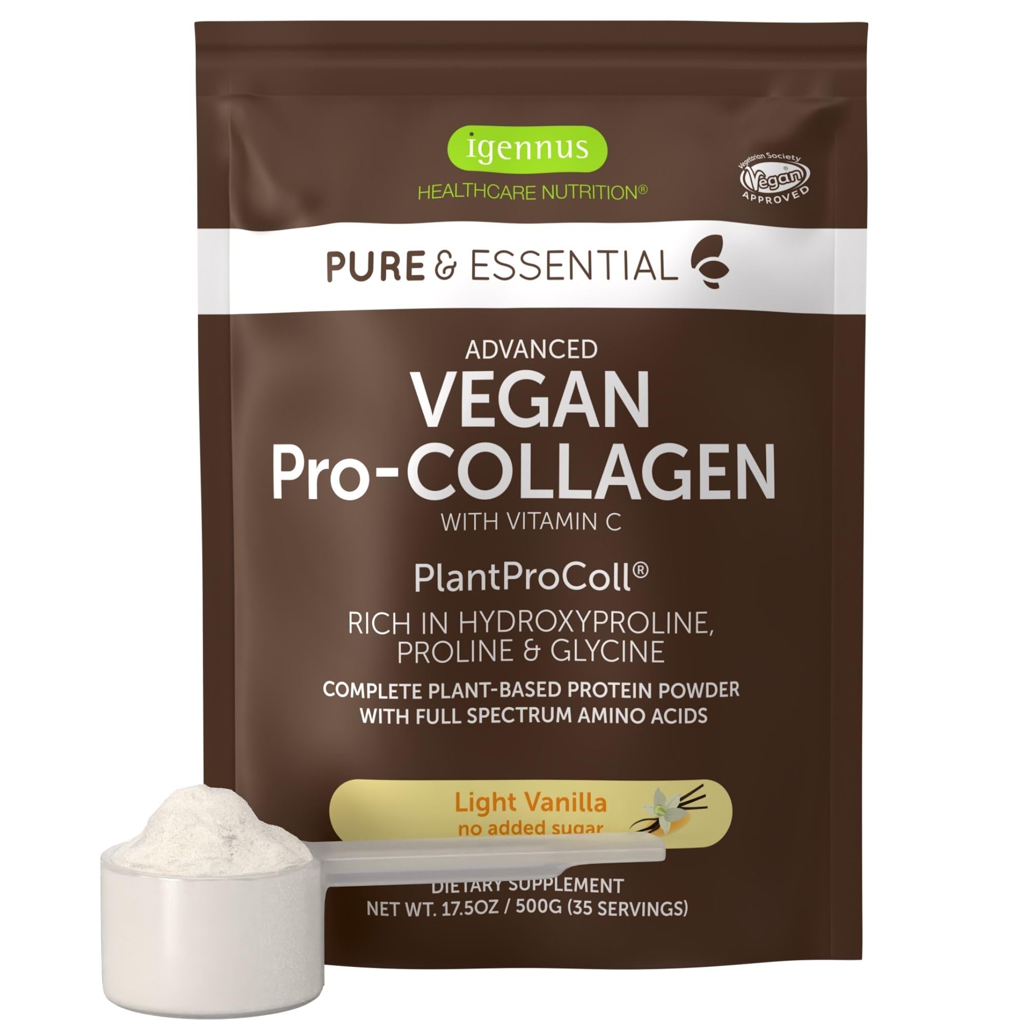Igennus Advanced Vegan Vanilla Collagen Powder tub ready for smooth shakes