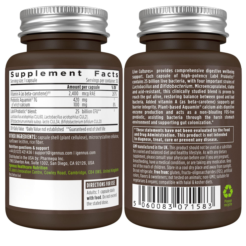 Igennus allergen-free icons indicate gluten, dairy, soy-free formulation