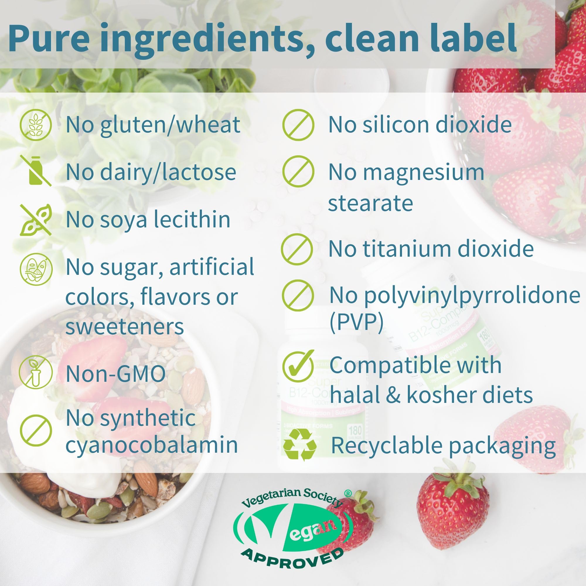 Ingredient list emphasizes vegan, non-GMO and hypoallergenic formula