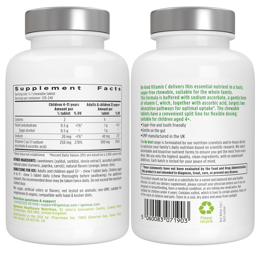 Igennus bottle showing split-line dosage guidance for adults and children.