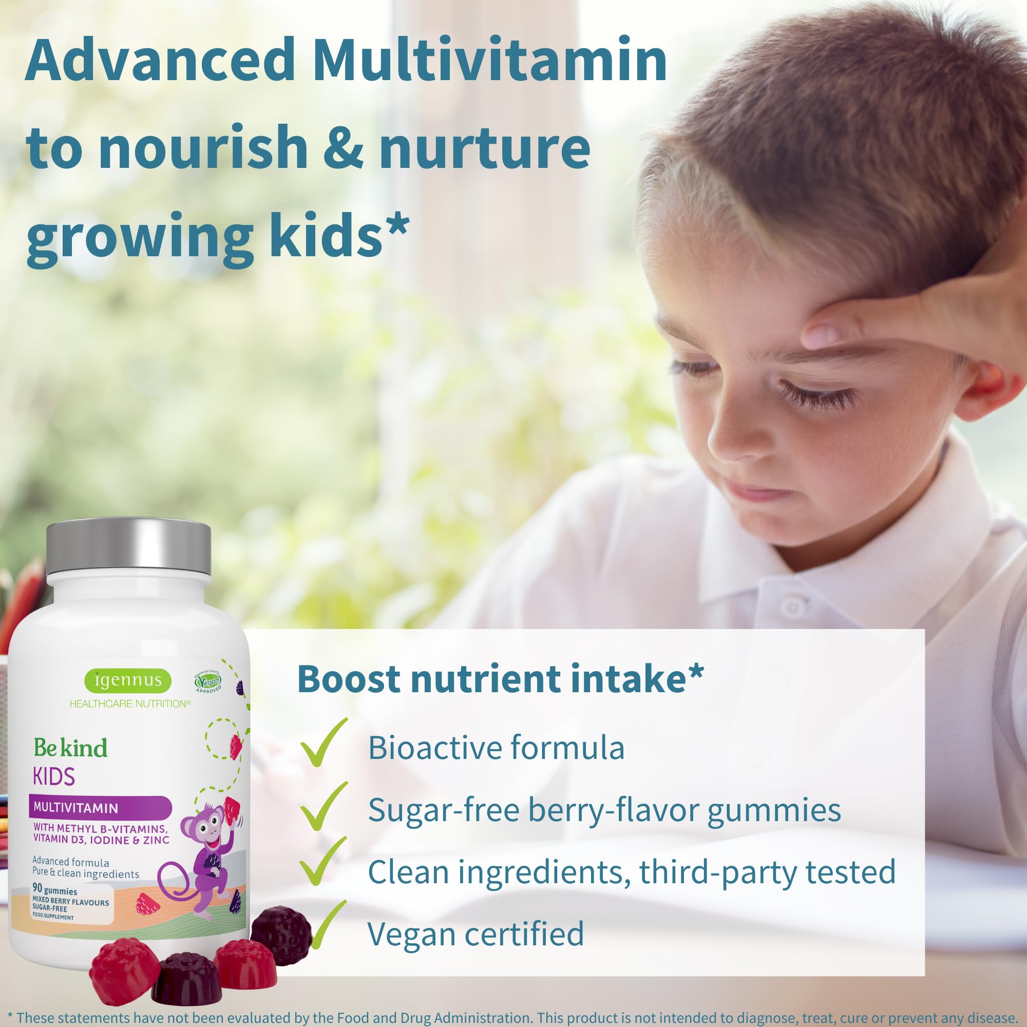Igennus Methylated Kids Multivitamin Gummy close-up of berry gummies with natural fruit powder