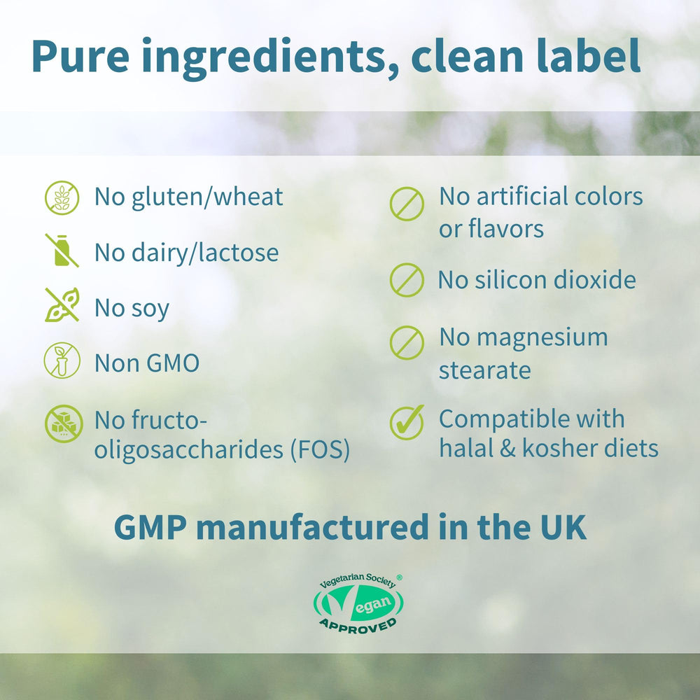 Igennus non-bloating formula label highlights FOS-free, gut-friendly design
