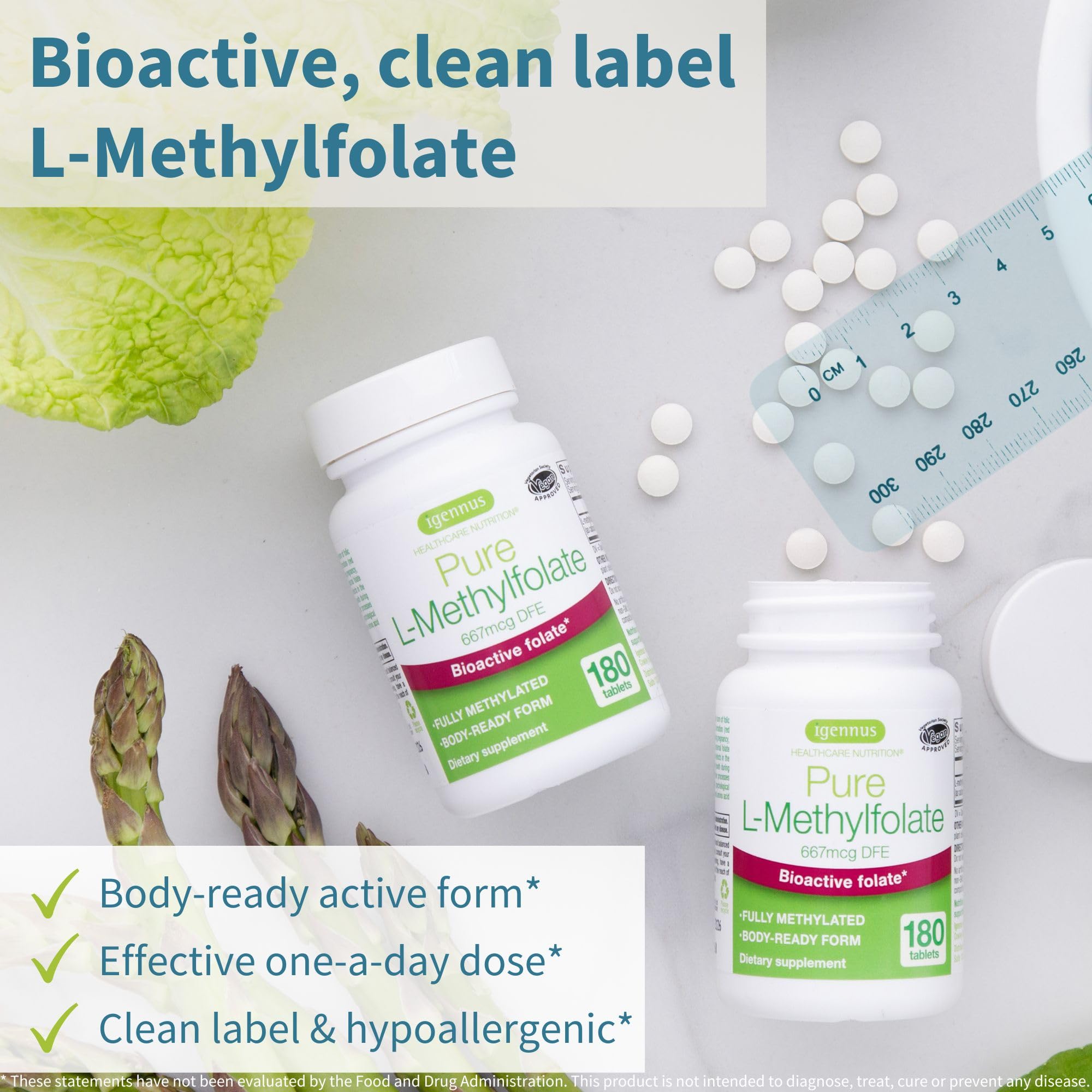 Igennus Pure Methyl Folate bottle front with clean label