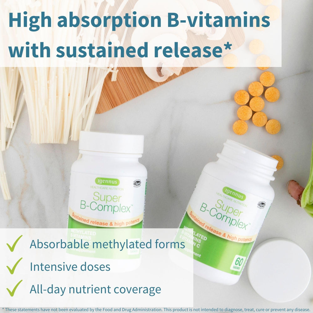 Igennus Super B-Complex bottle packaging exemplifies a convenient daily routine.