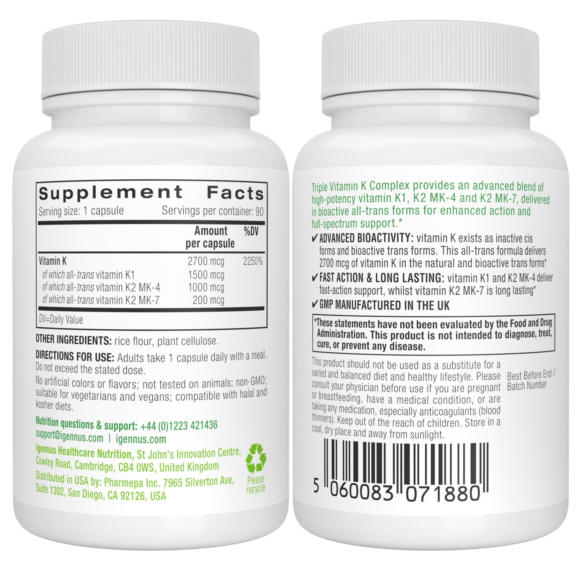 Igennus triple-action vitamin K with K1 and K2 forms.