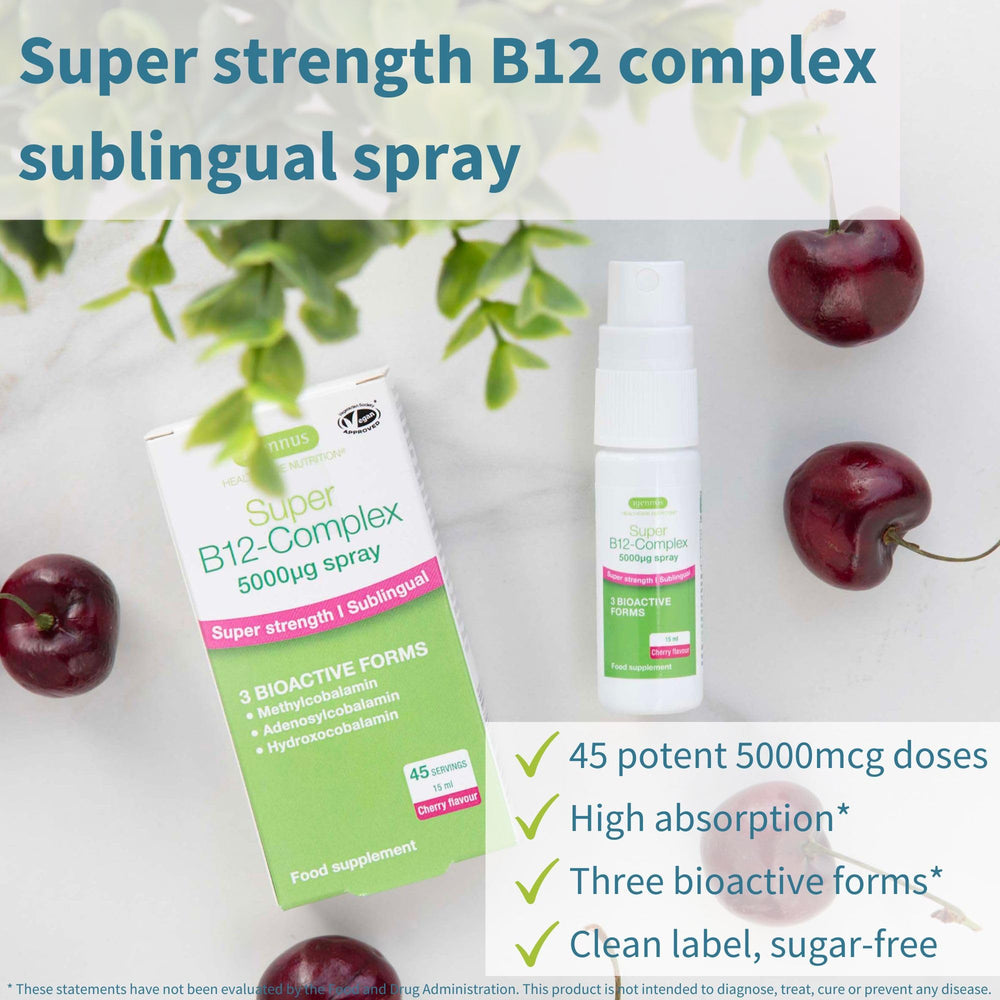 Igennus Triple B12 Complex sublingual spray illustrates fast absorption under the tongue.