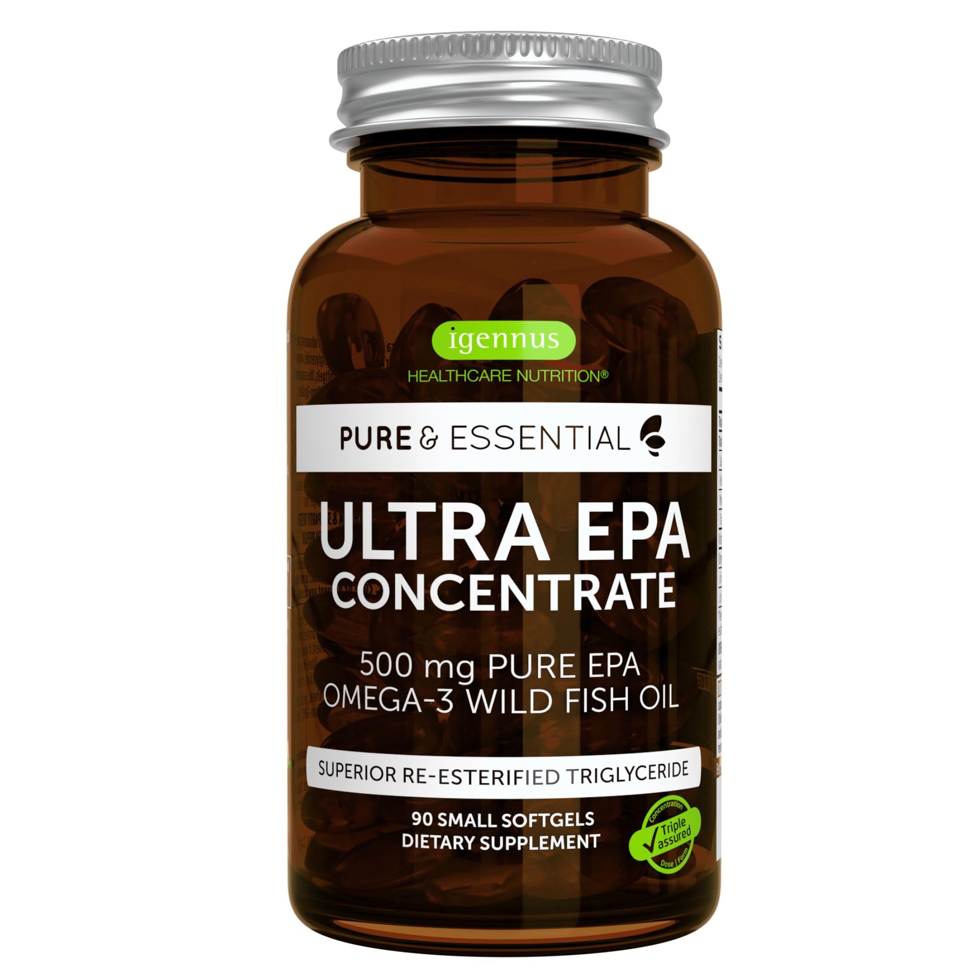 Igennus Ultra Pure Omega-3 EPA 500mg bottle shown for easy daily dosing.