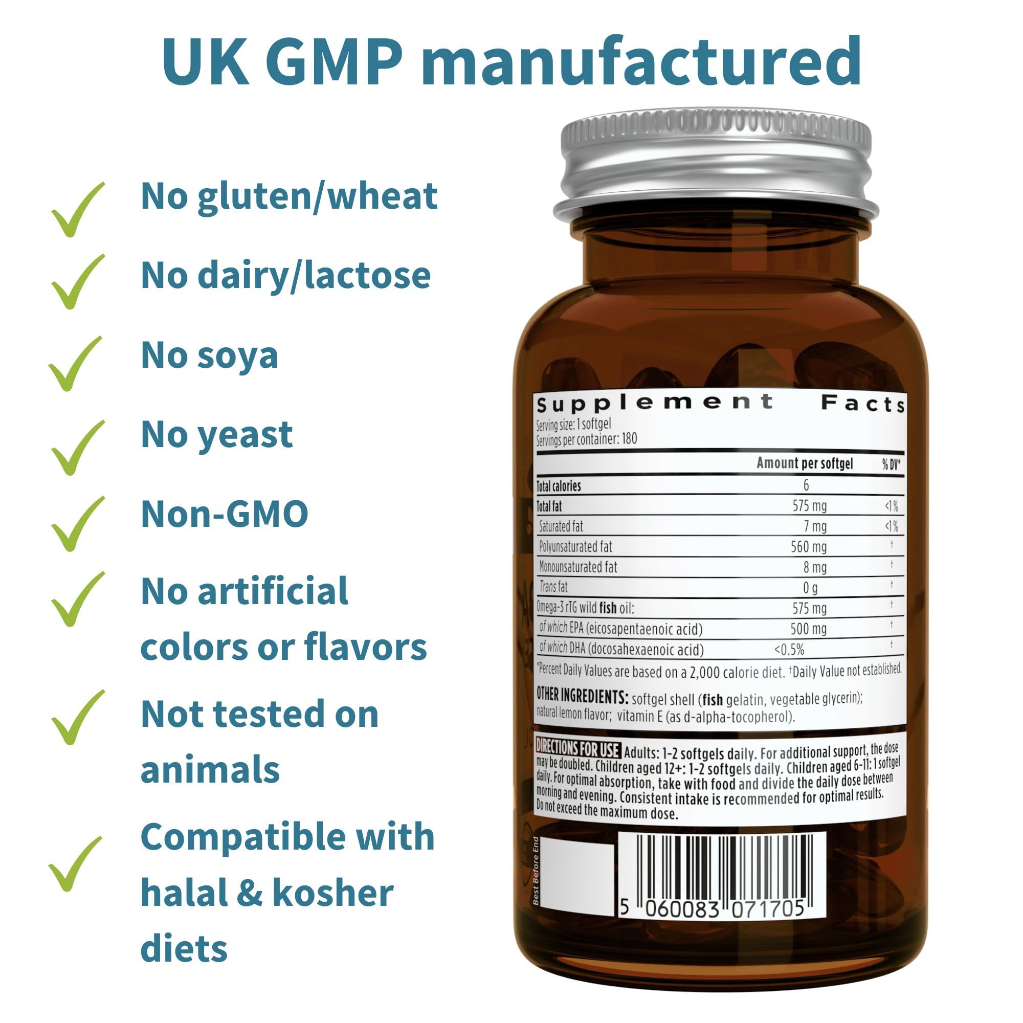 Igennus Ultra Pure Omega-3 EPA 500mg UK GMP stamp signals quality