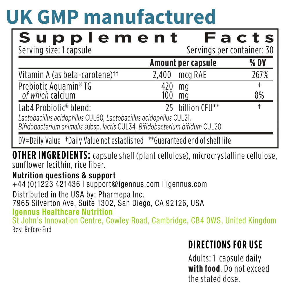 Igennus vegan UK GMP badge signals ethical, dairy-free production