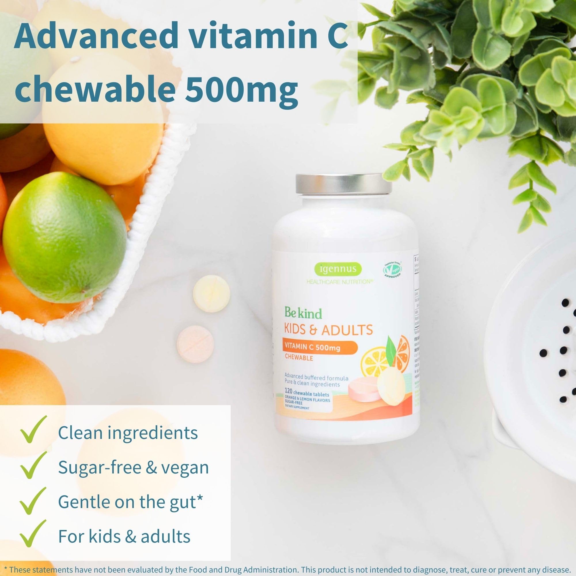 Igennus Gentle Buffered Vitamin C chewable with orange flavor for a tasty daily dose.