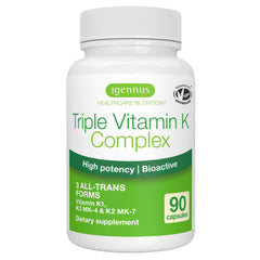 Igennus Vitamin K Complex bottle shows high-potency 2700 mcg daily support.