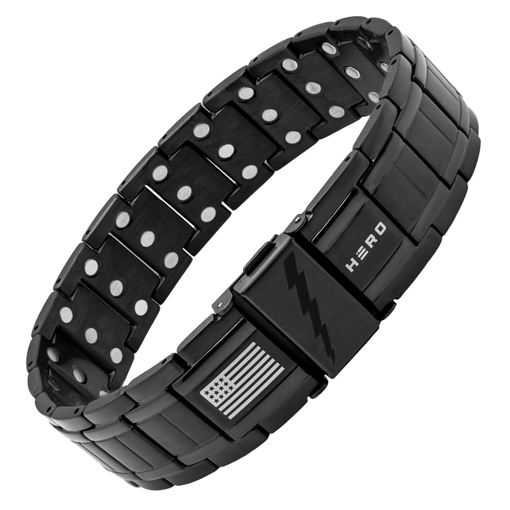 iHeartDogs Abrams Thunderbolt Tank bracelet close-up shows titanium comfort and magnetic design