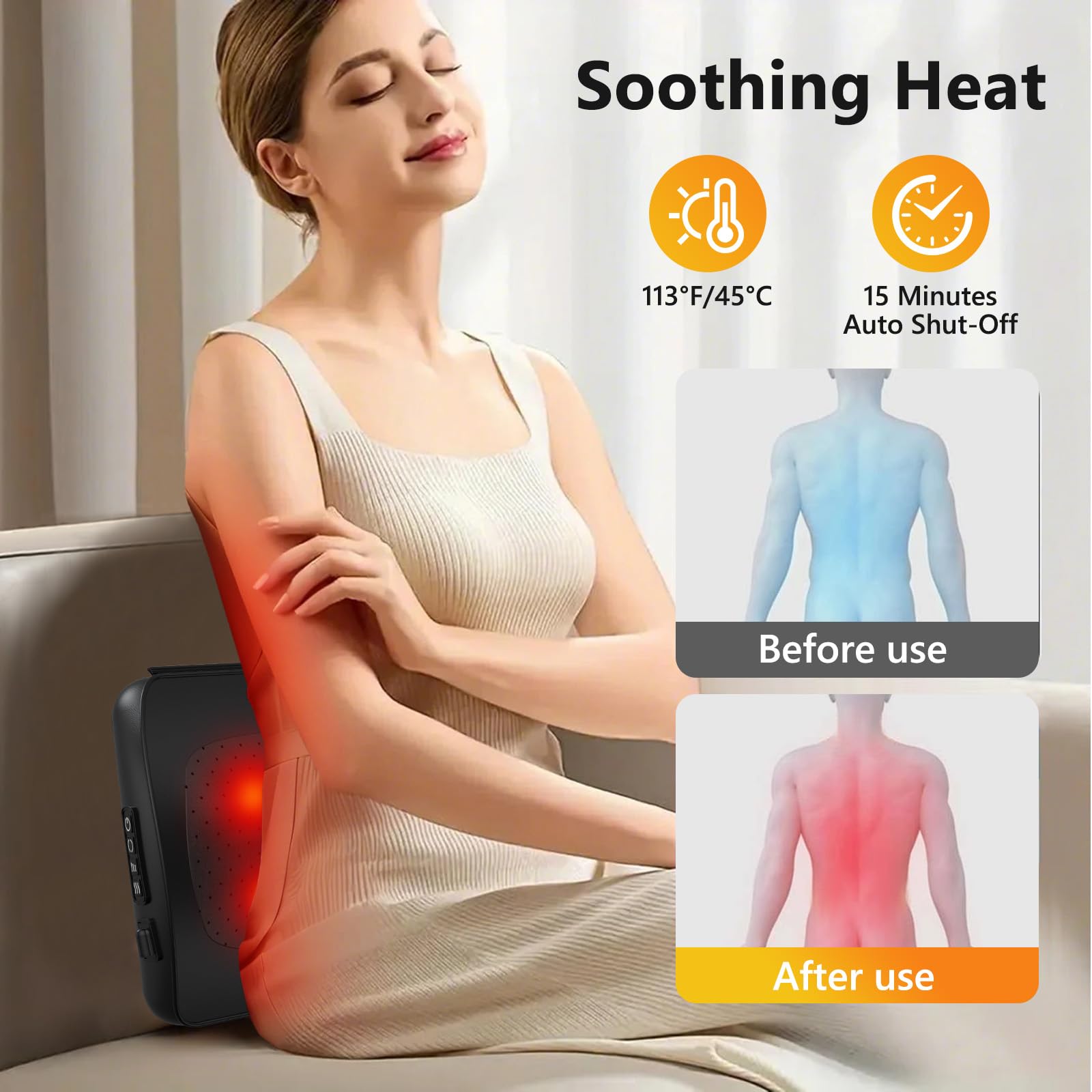 ikristin heat function at 113F for gentle warmth during massage.