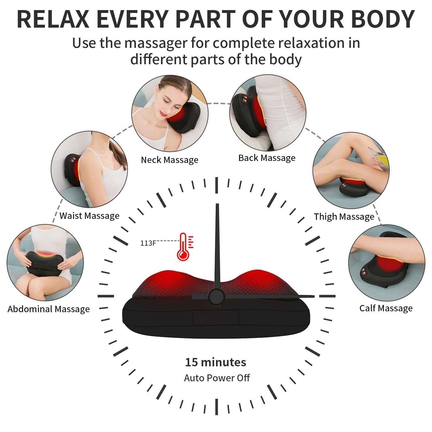 iKristin portable massage pillow for use at home, office, or in the car.