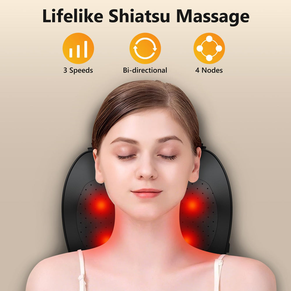 iKristin shiatsu neck massager with rotating nodes targets tension.