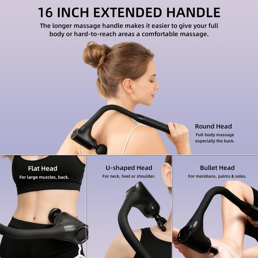iKyoor Massage Gun with four heads targeting different muscle groups.