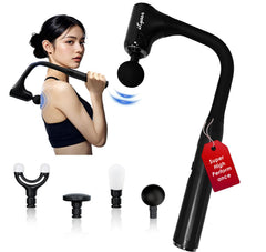 iKyoor Massage Gun with extended handle reaching the back for easy self-massage.