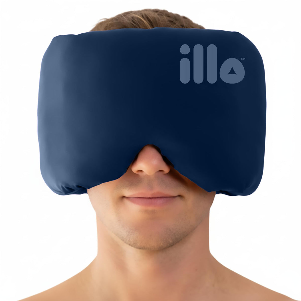 illo wearable pillow sleep mask worn on face for blackout sleep during travel