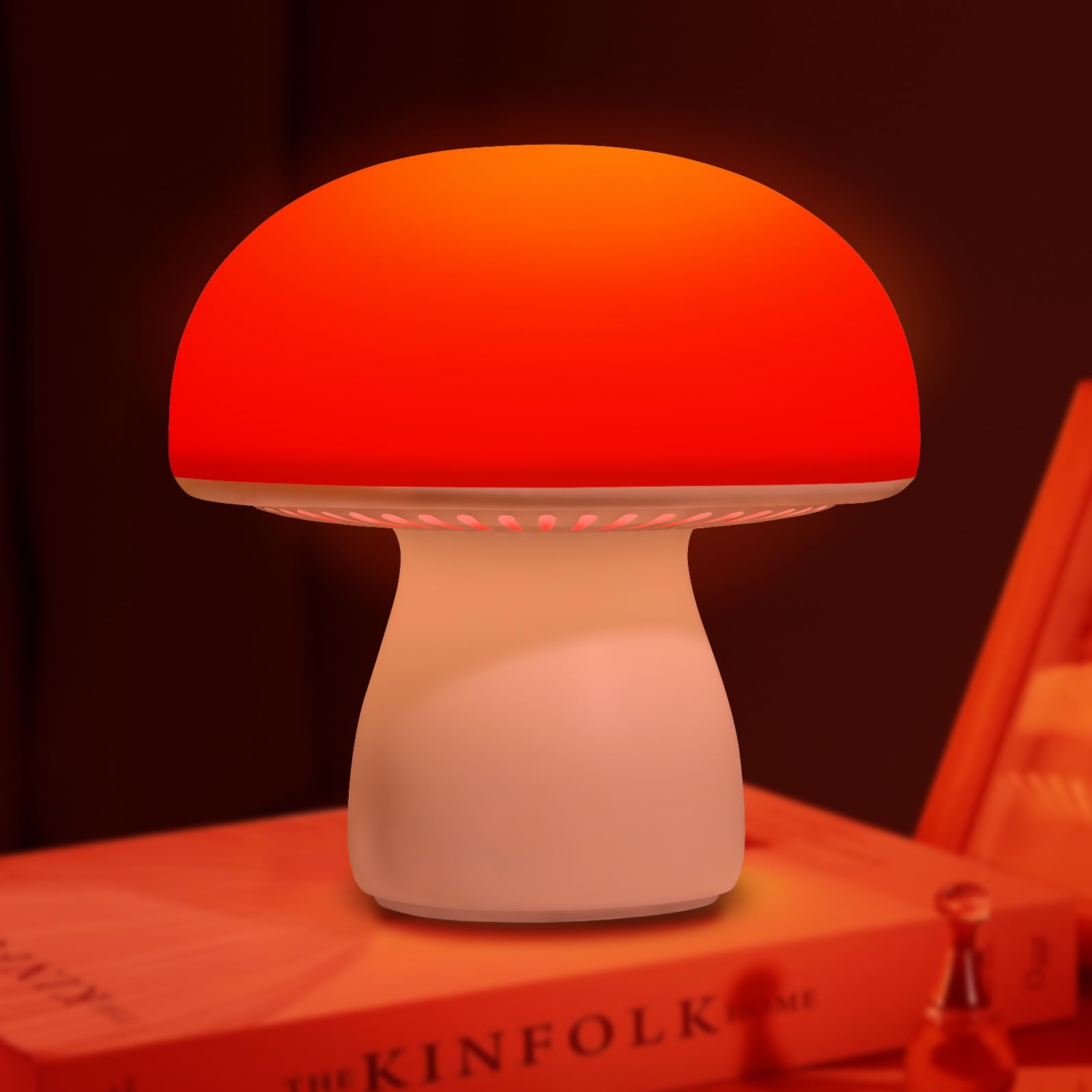 illuwise red night light mushroom lamp on bedside promotes calming evenings