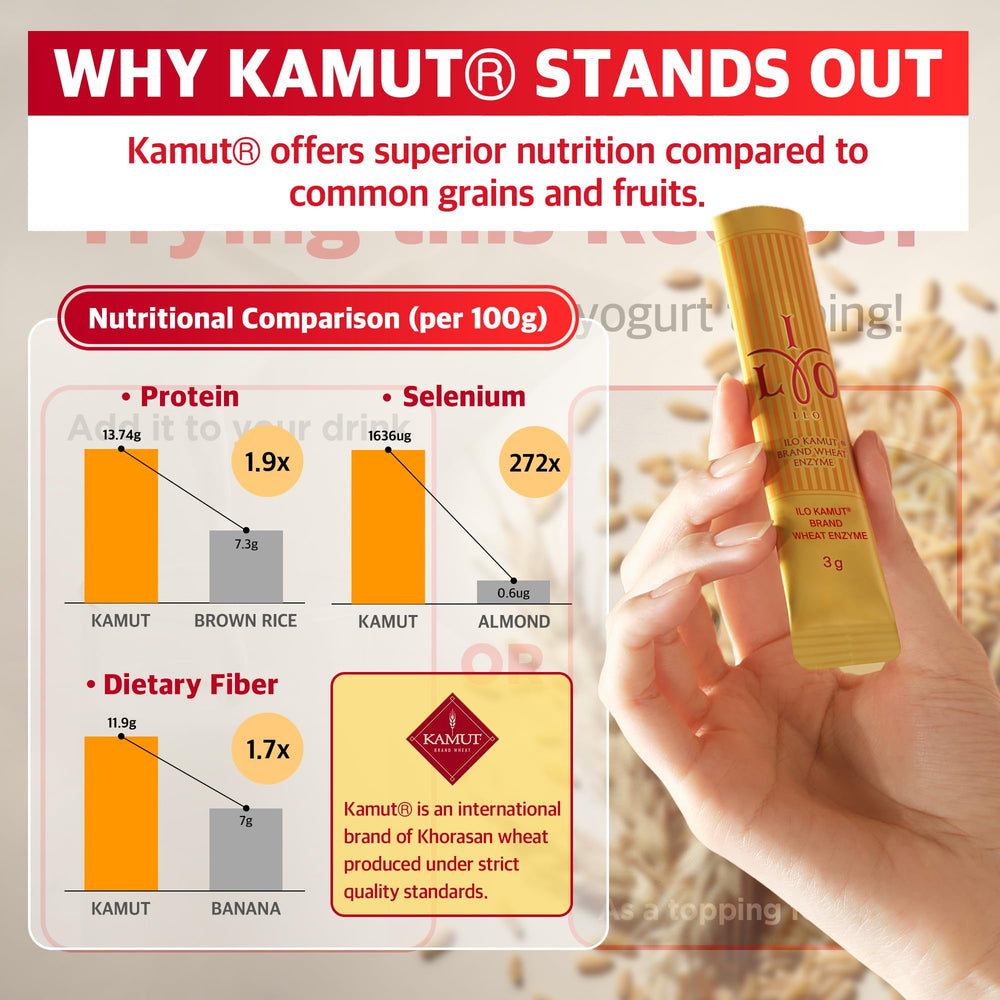 ILO Kamut Enzyme Complex sticks close-up highlighting fermented grains for digestion