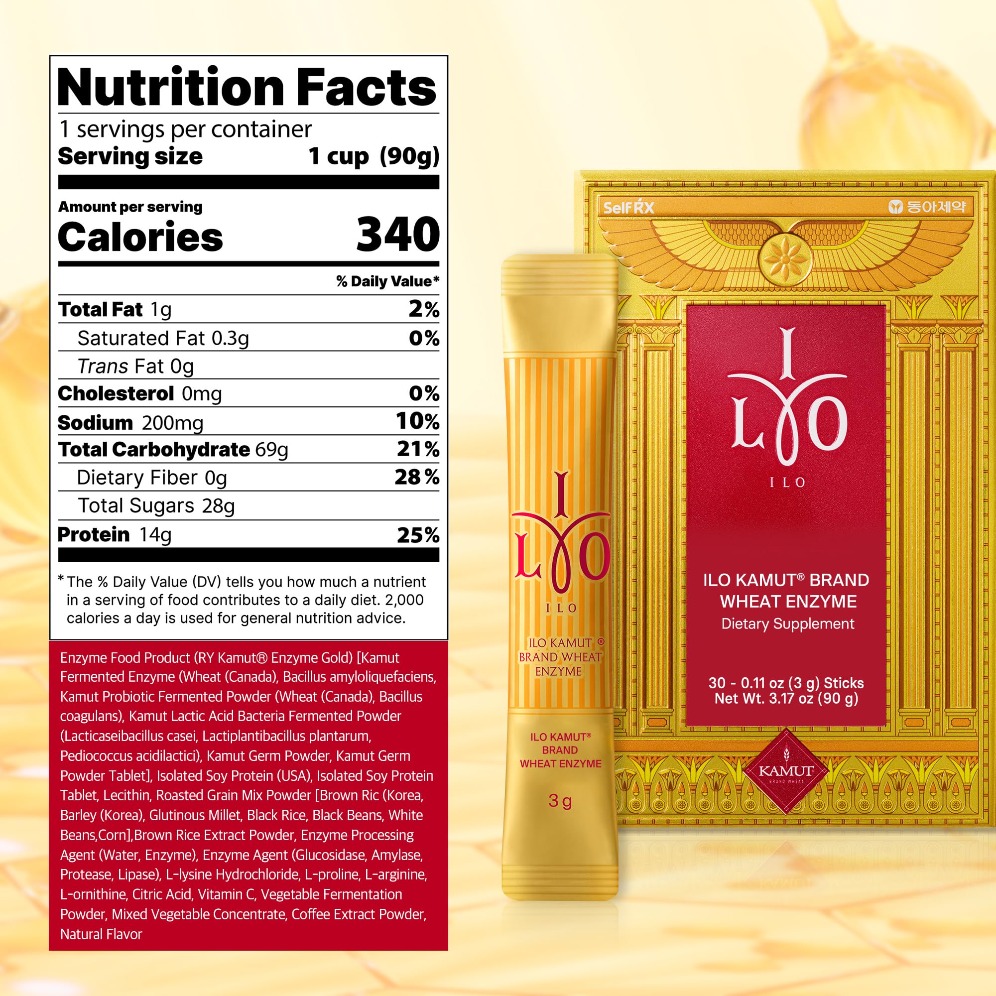 ILO Kamut Enzyme Complex stirring into a drink for digestion support