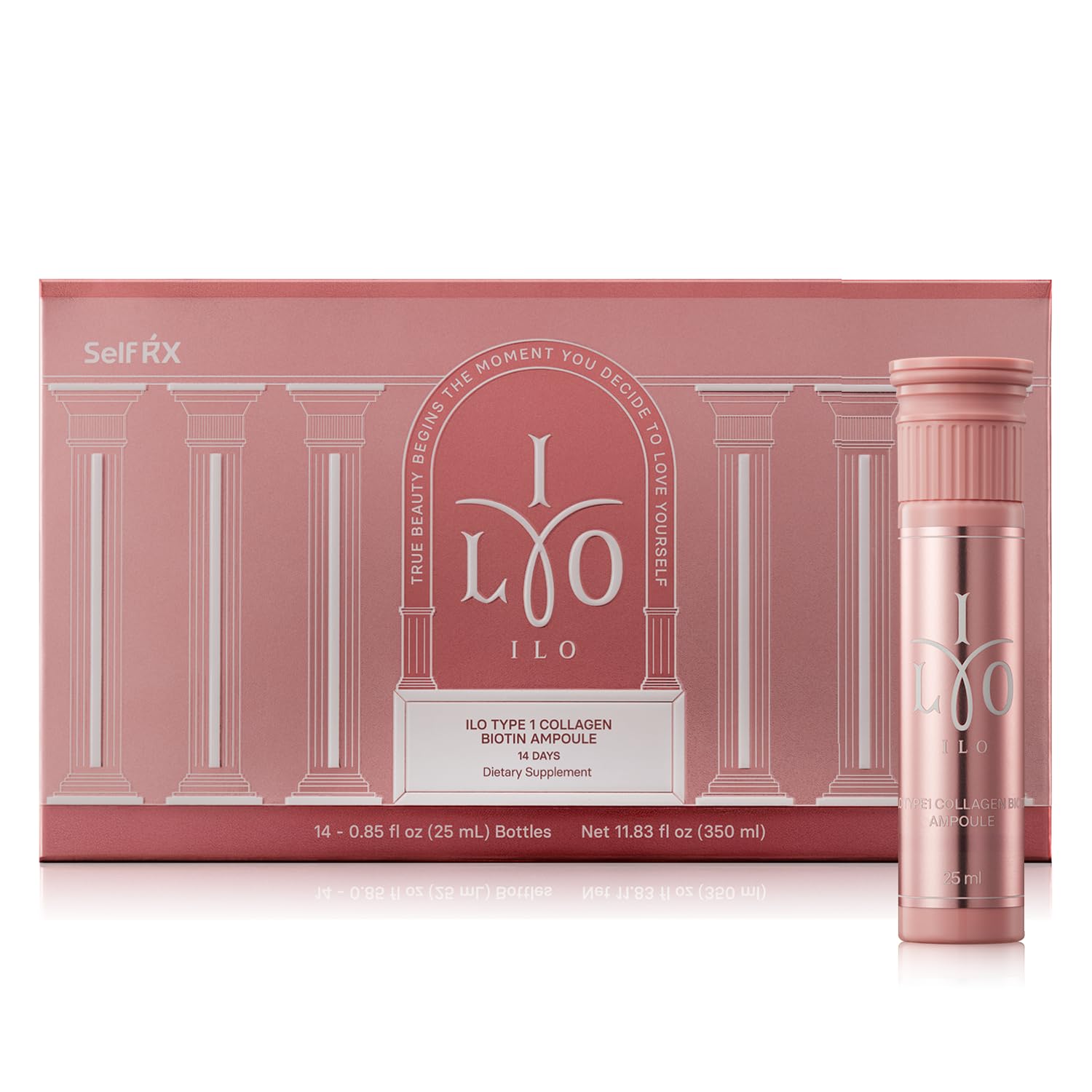 ILO Type 1 liquid collagen bottle showing premium formula for radiant, hydrated skin.