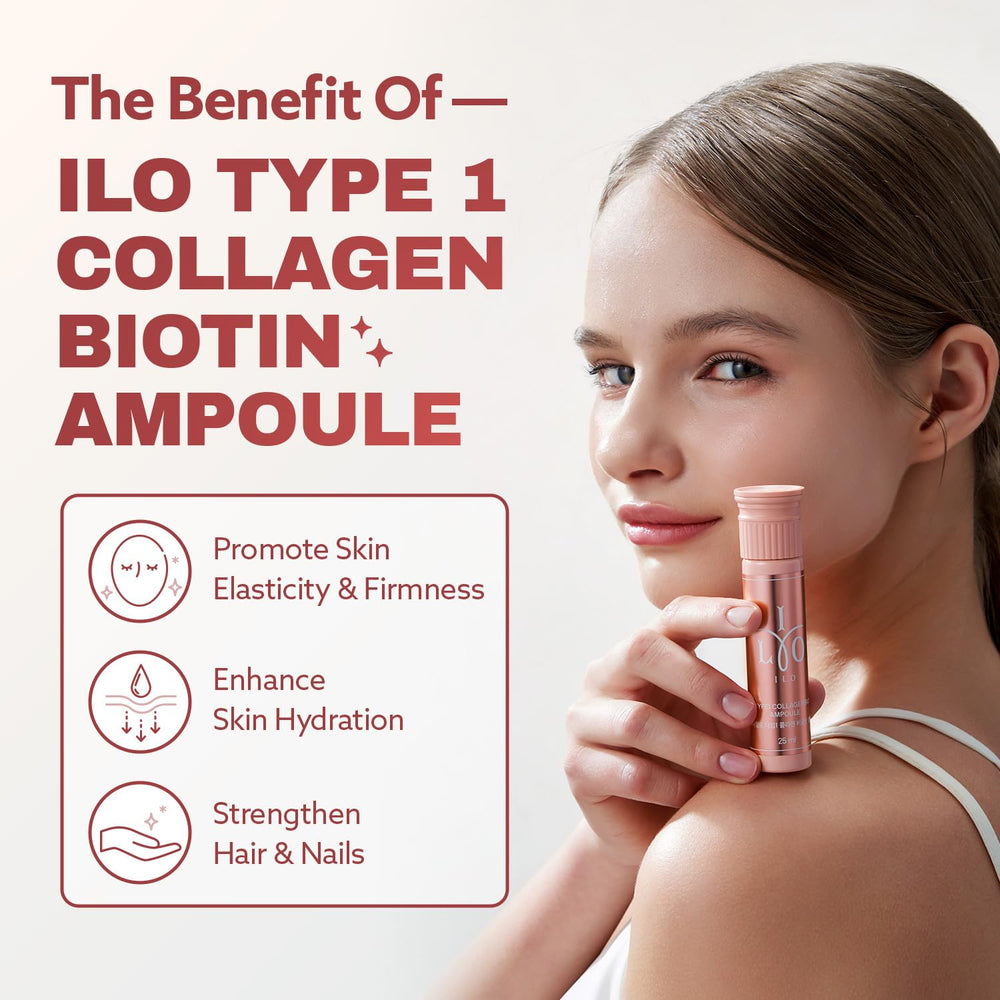 ILO Type 1 serving shot being poured, showcasing convenient daily beauty use.