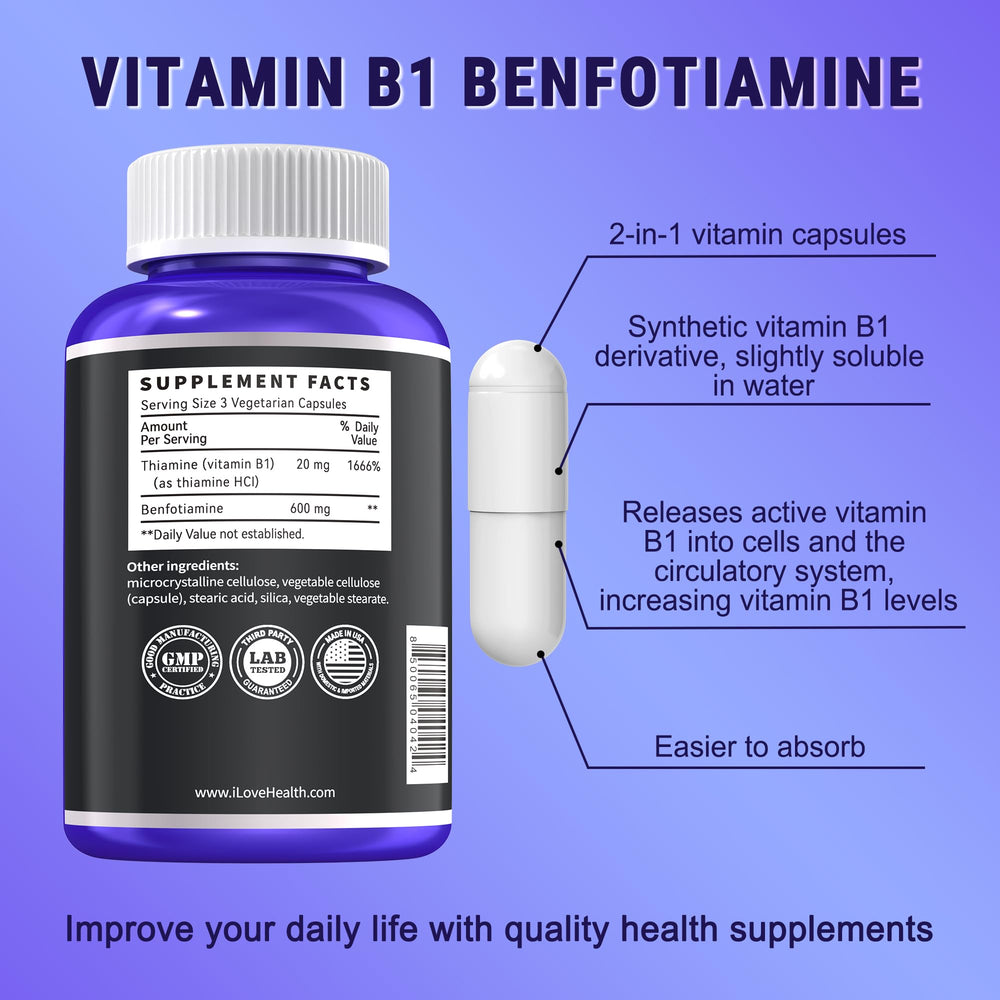 I LOVE HEALTH Benfotiamine capsules ready for daily supplementation