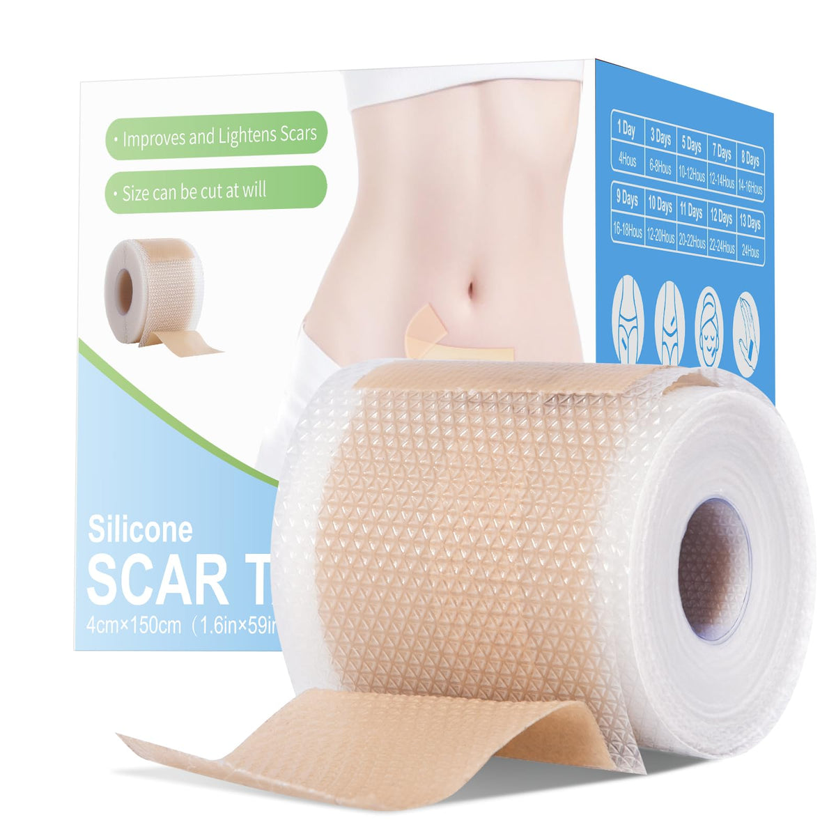 Silicone Scar Sheets, Silicone Scar Tape, 1.6" x 120" Medical Grade Scar Tape Removal Sheets for Surgical, C-Section, Burn Scars (2 Rolls-3M)
