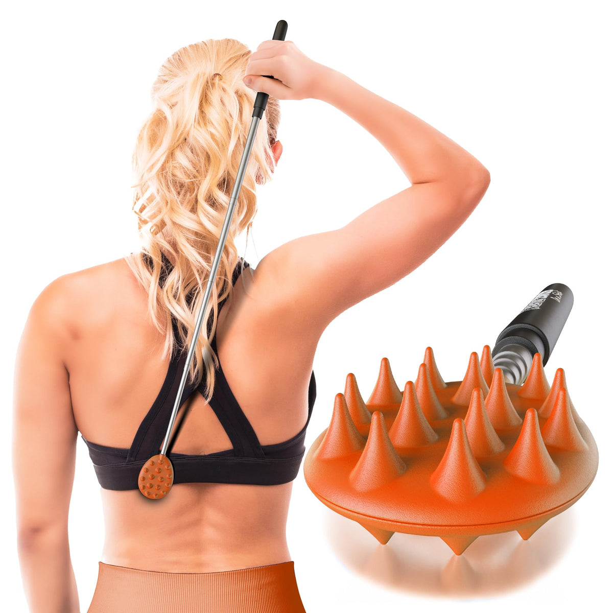 Cactus Scratcher extendable back scratcher fully extended for hard-to-reach spots.
