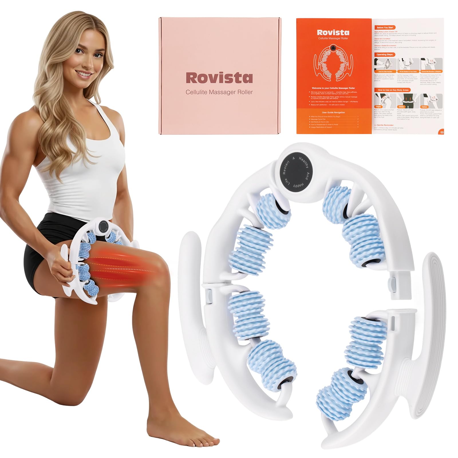 Rovista Anti Cellulite Massage Tool - Ergonomic Cellulite Remover for Legs and Arms with Detachable Handles - Smooth-Glide Lymphatic Drainage Massager for Tightened Skin and Boost Confidence (Blue)