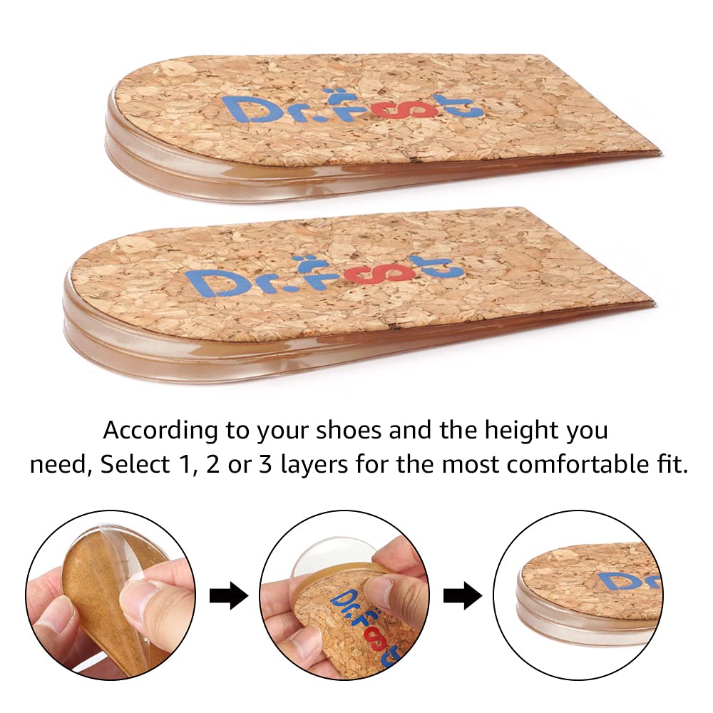 Dr. Foot's Heel Lift for Leg Length Discrepancies, Height Increase Insole for Heel Spurs, Heel Pain, Sports Injuries, and Achilles tendonitis (2 Layers: Small-Women's 4.5-9.5|Men's 6-8.5)