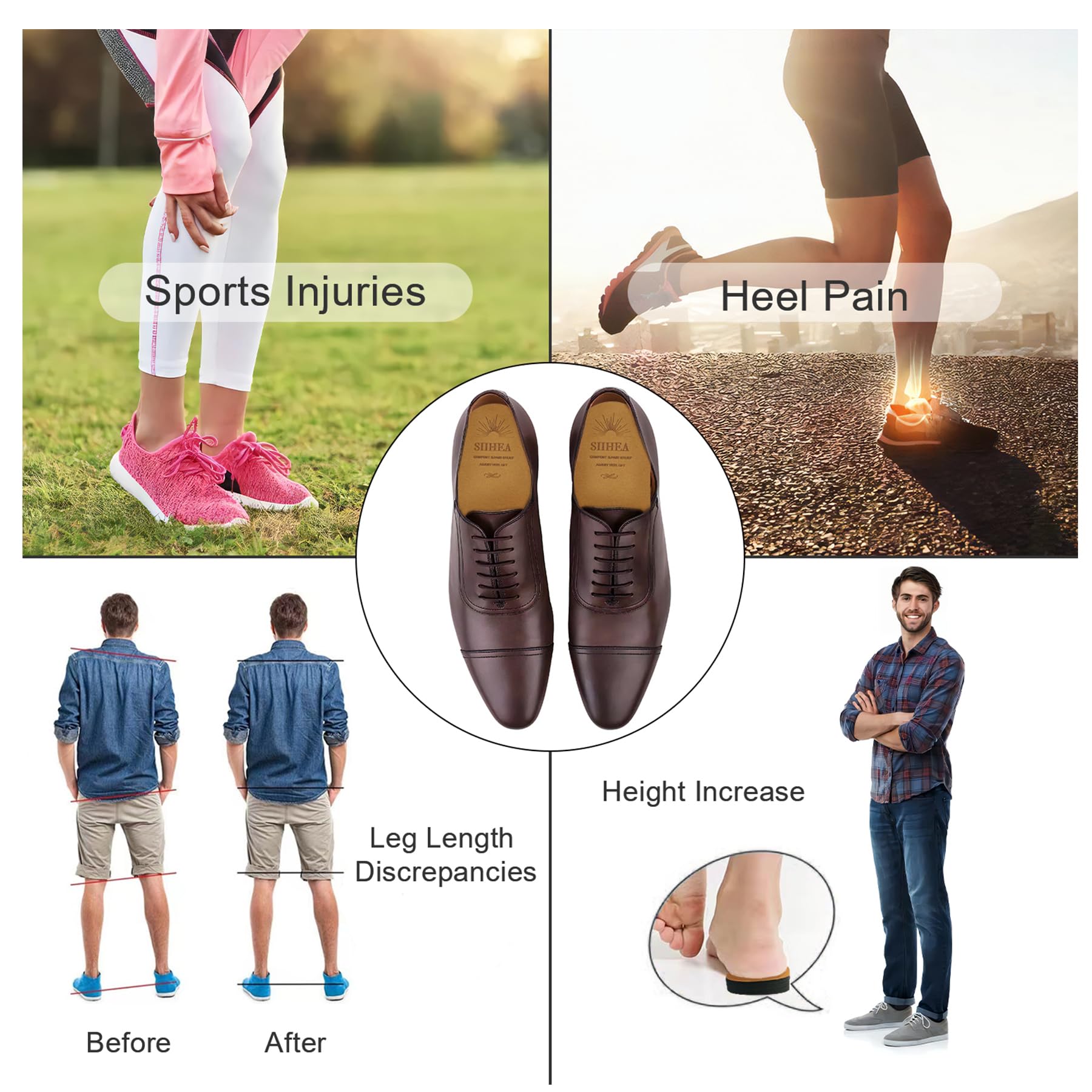 SIIHEA Adjustable Heel Lifts for Shoes, 1/4'' Height Increase Insoles for Achilles Tendonitis, Heel Pain, Leg Length Discrepancy, Plantar Fasciitis, Shoe Lifts (Large (1 Pair), Brown)