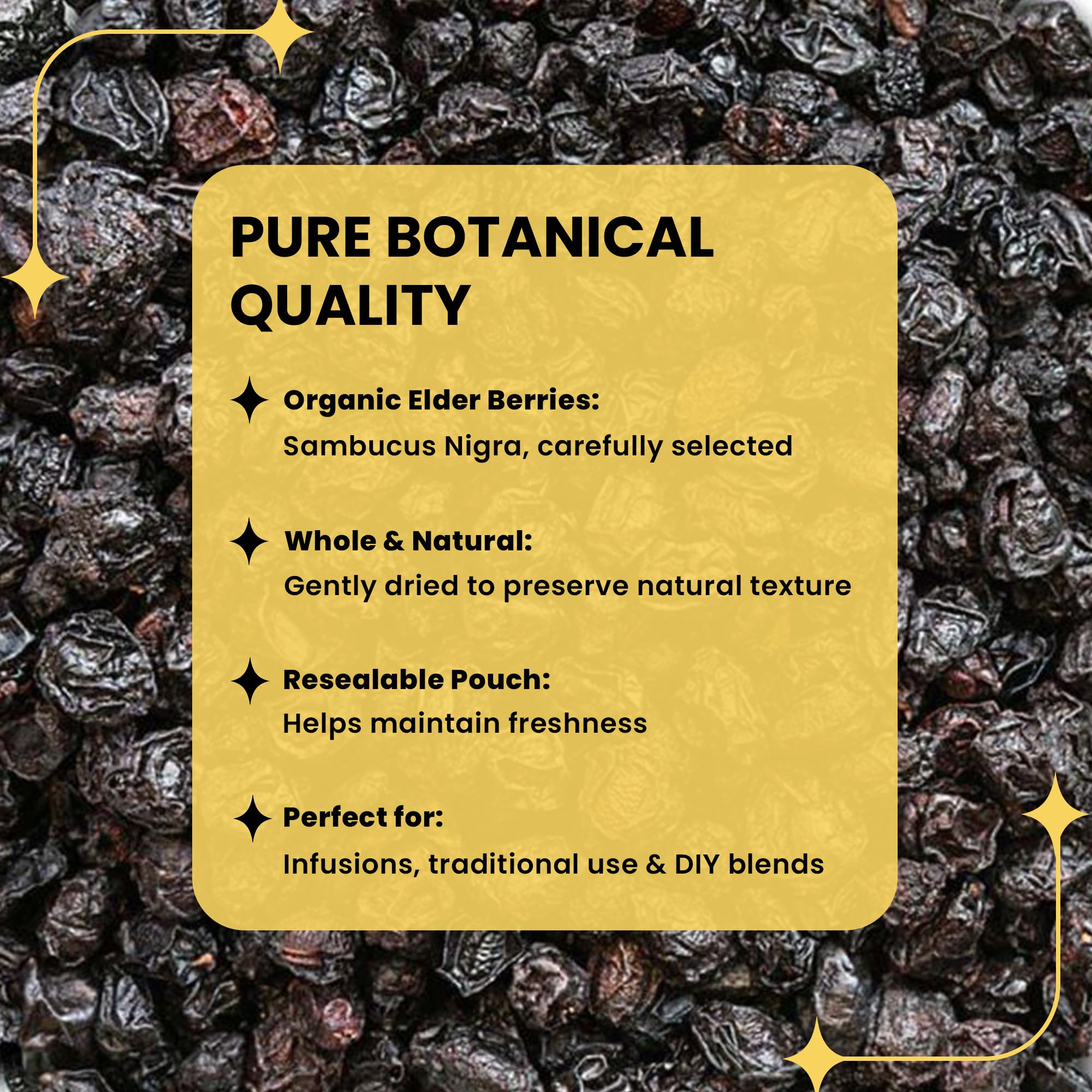 Herb To Body saúco orgánico entero seco – 113 g para tés, jarabes y recetas