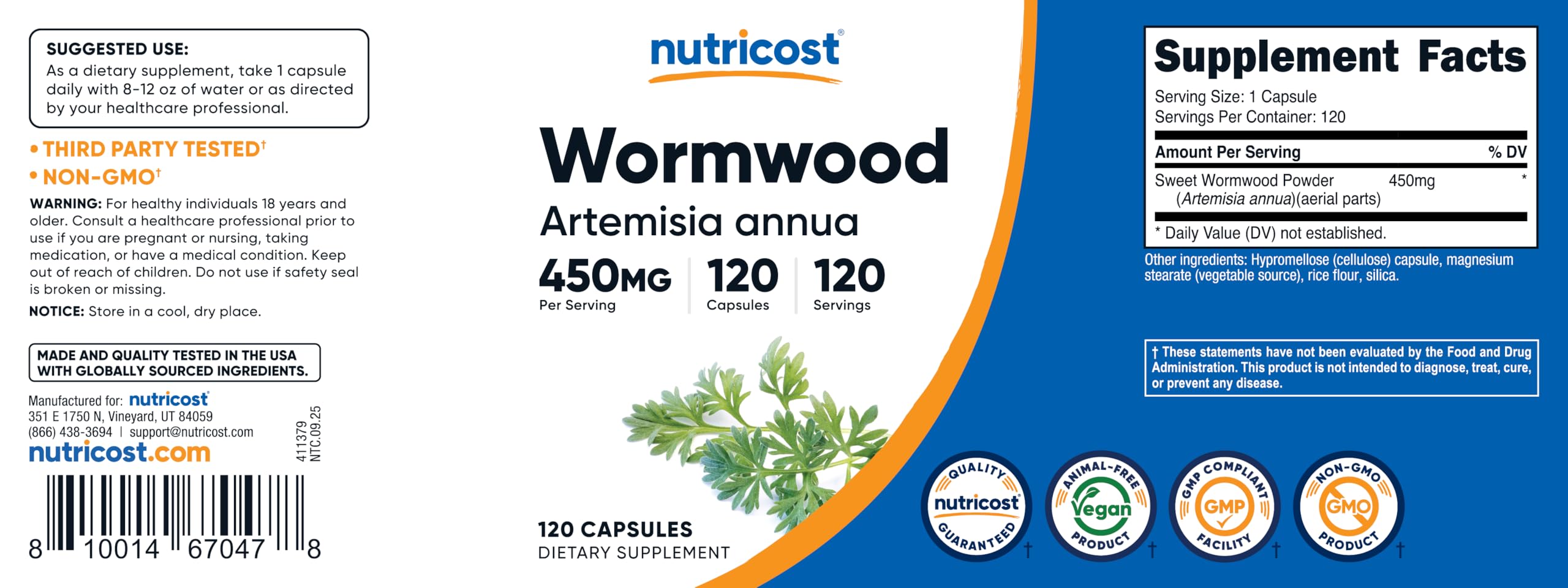 Nutricost Wormwood Capsules 450mg – 120 Vegetarian, Gluten Free & Non-GMO