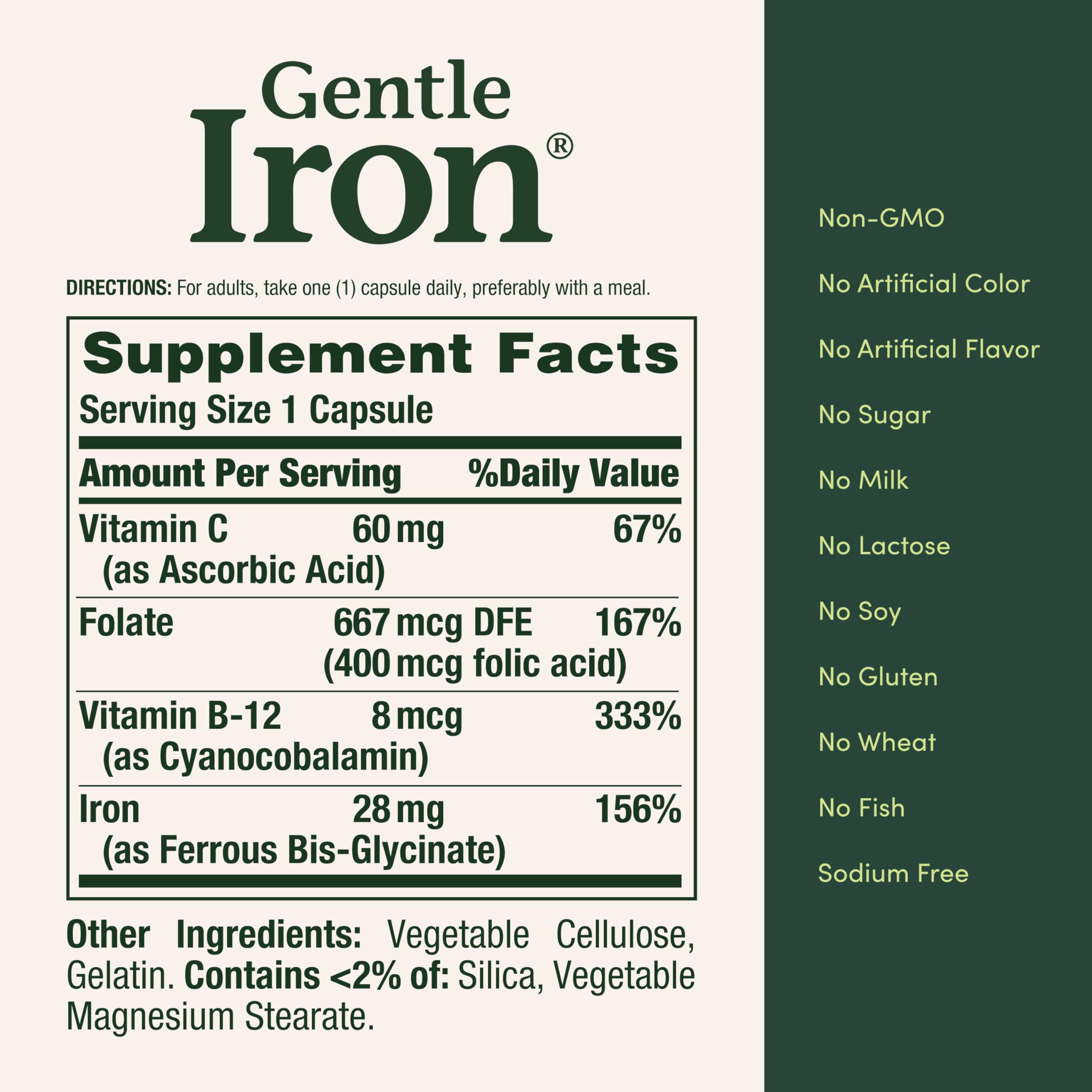 Nature's Bounty Gentle Iron 28 mg Capsules with Vitamin C, Folic Acid & B-12 | Non-GMO, Gluten-Free, 90 Count