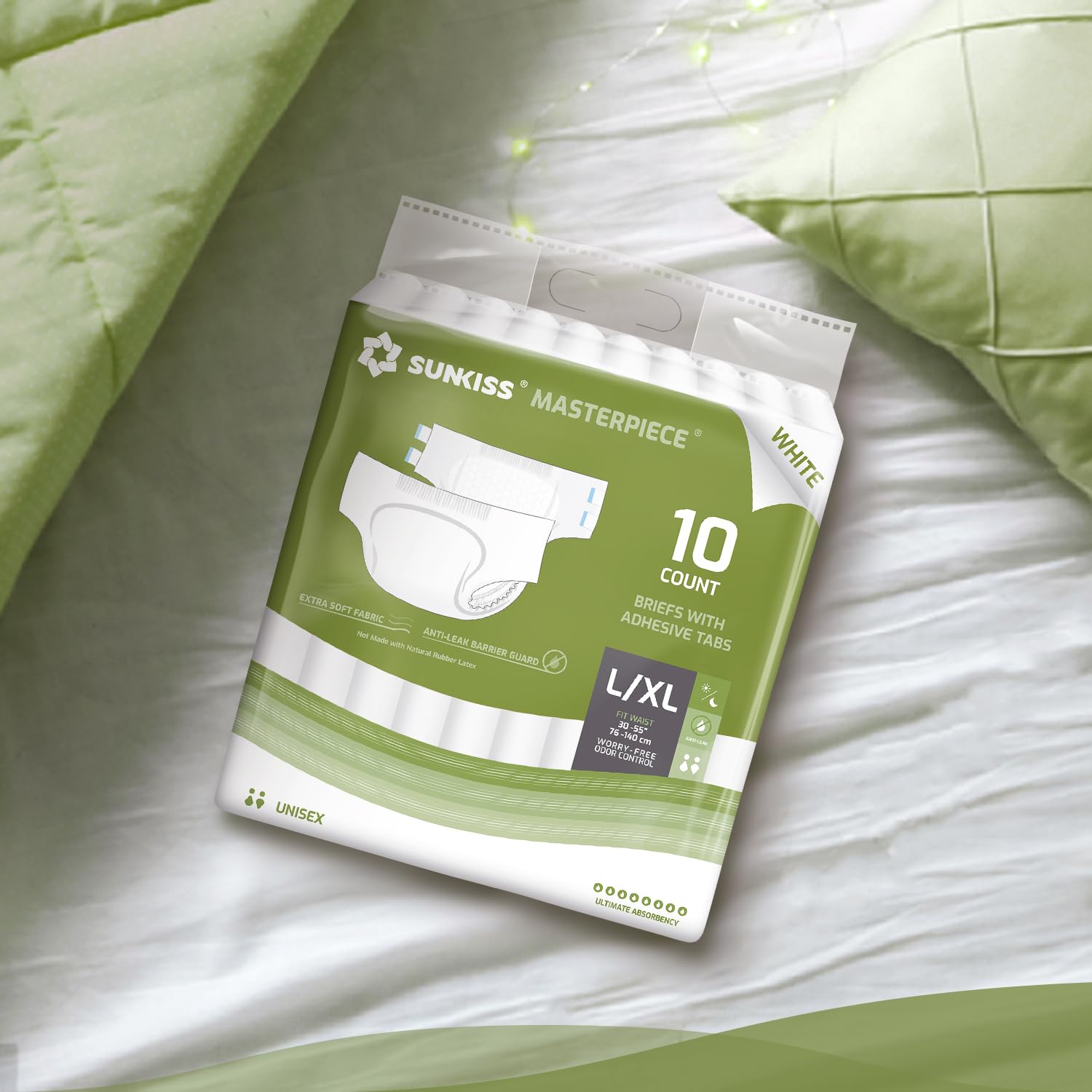 SUNKISS Masterpiece Adult Diapers with Tabs – Heavy Absorbency, Odor Control, Unisex (Large/XLarge)