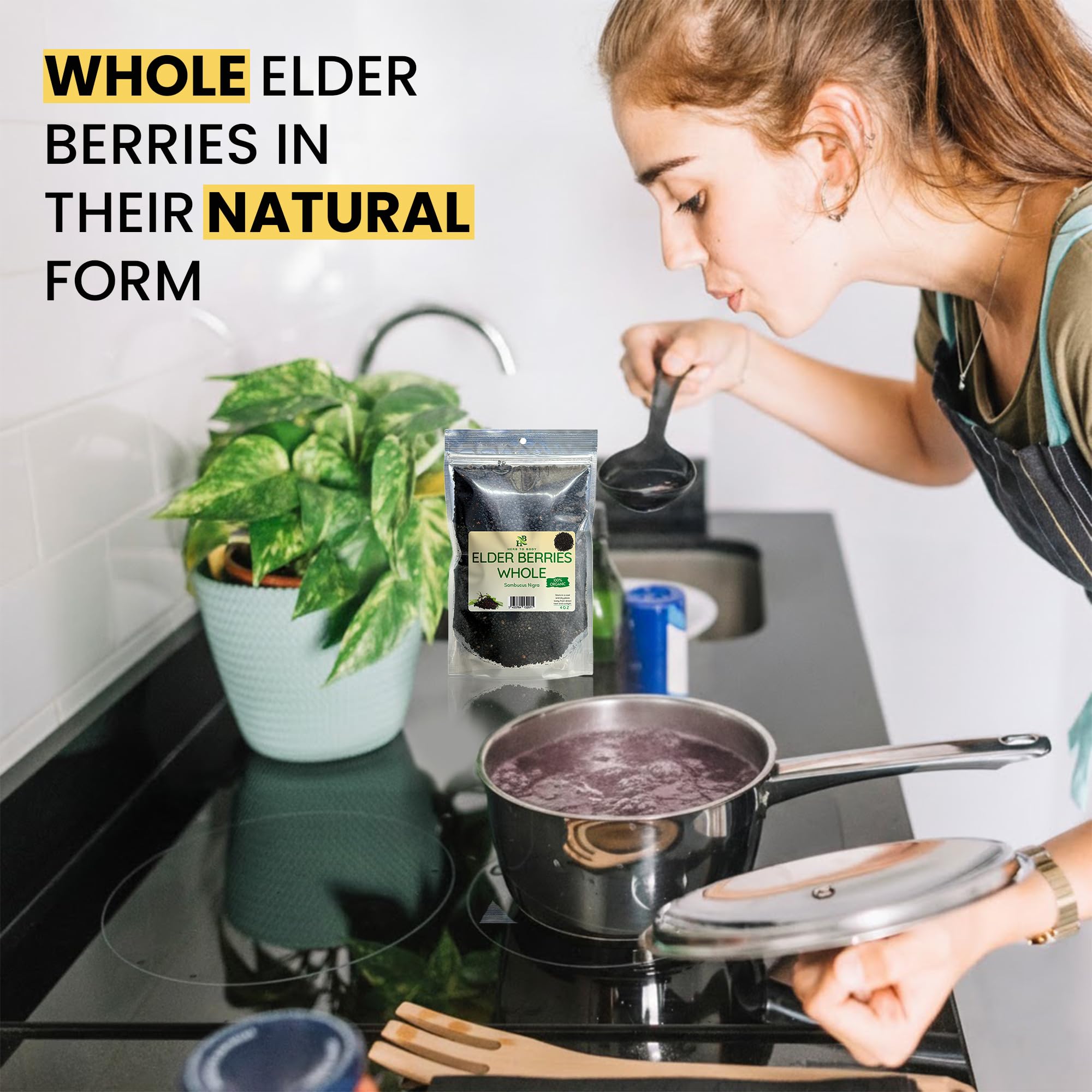 Herb To Body saúco orgánico entero seco – 113 g para tés, jarabes y recetas