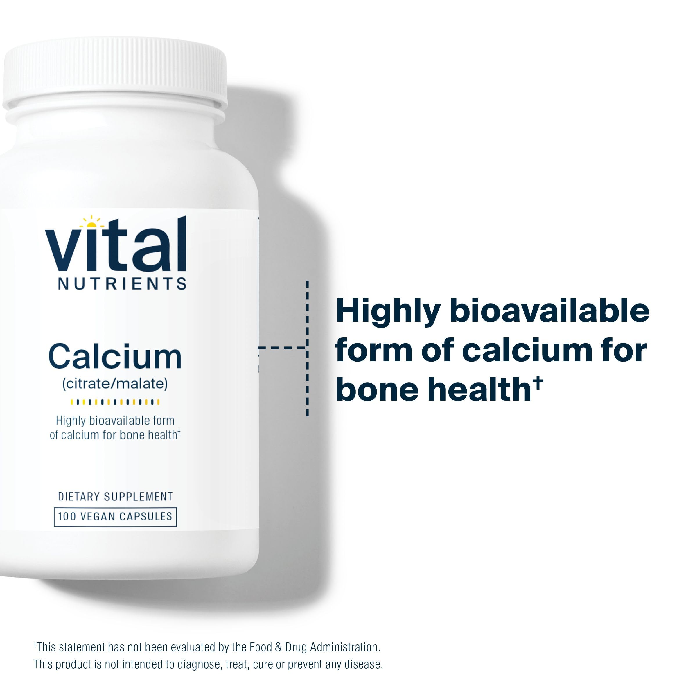 Vital Nutrients Calcio Citrato y Malato 150 mg | Suplemento Vegano | 100 cápsulas