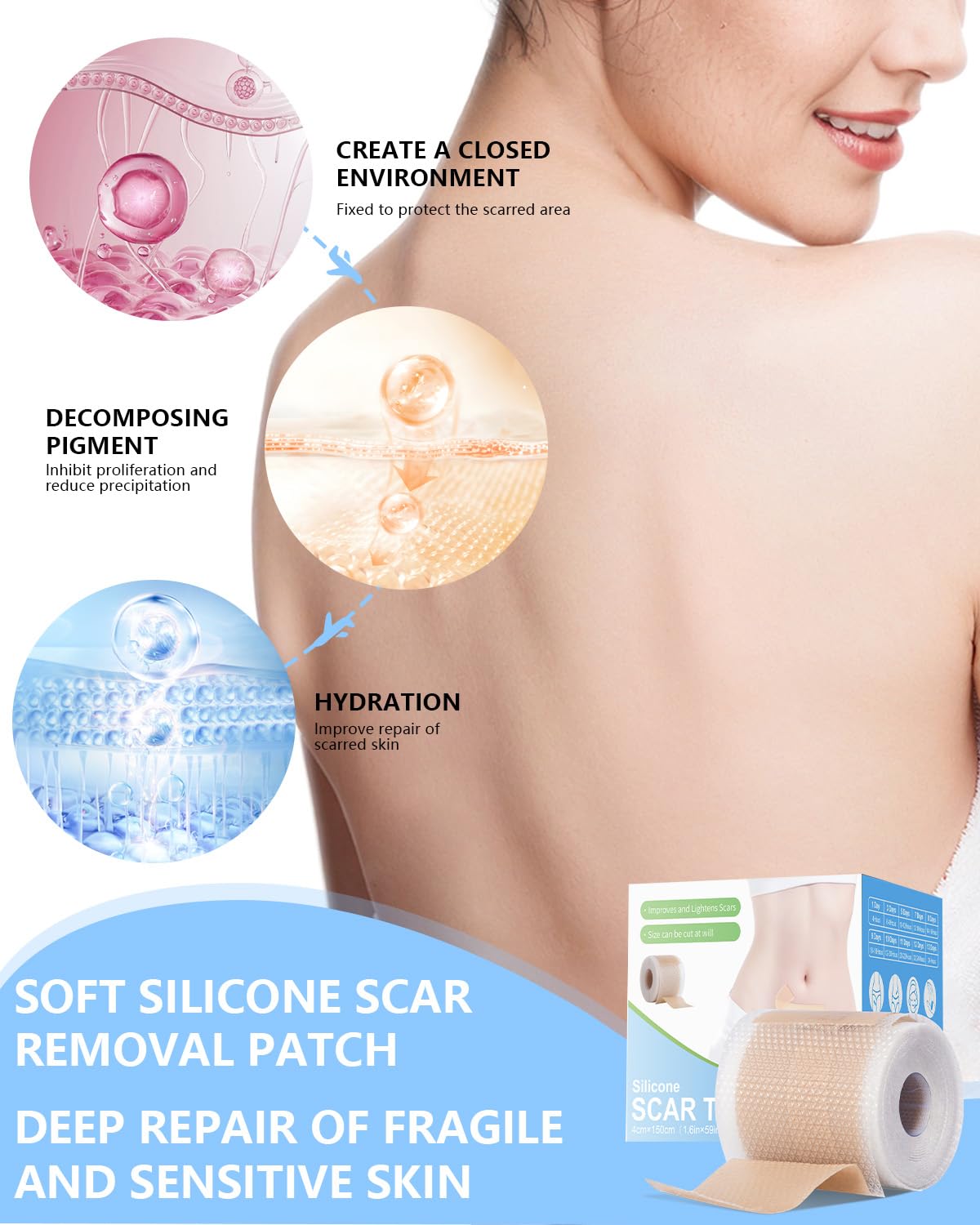 Silicone Scar Sheets, Silicone Scar Tape, 1.6" x 120" Medical Grade Scar Tape Removal Sheets for Surgical, C-Section, Burn Scars (2 Rolls-3M)