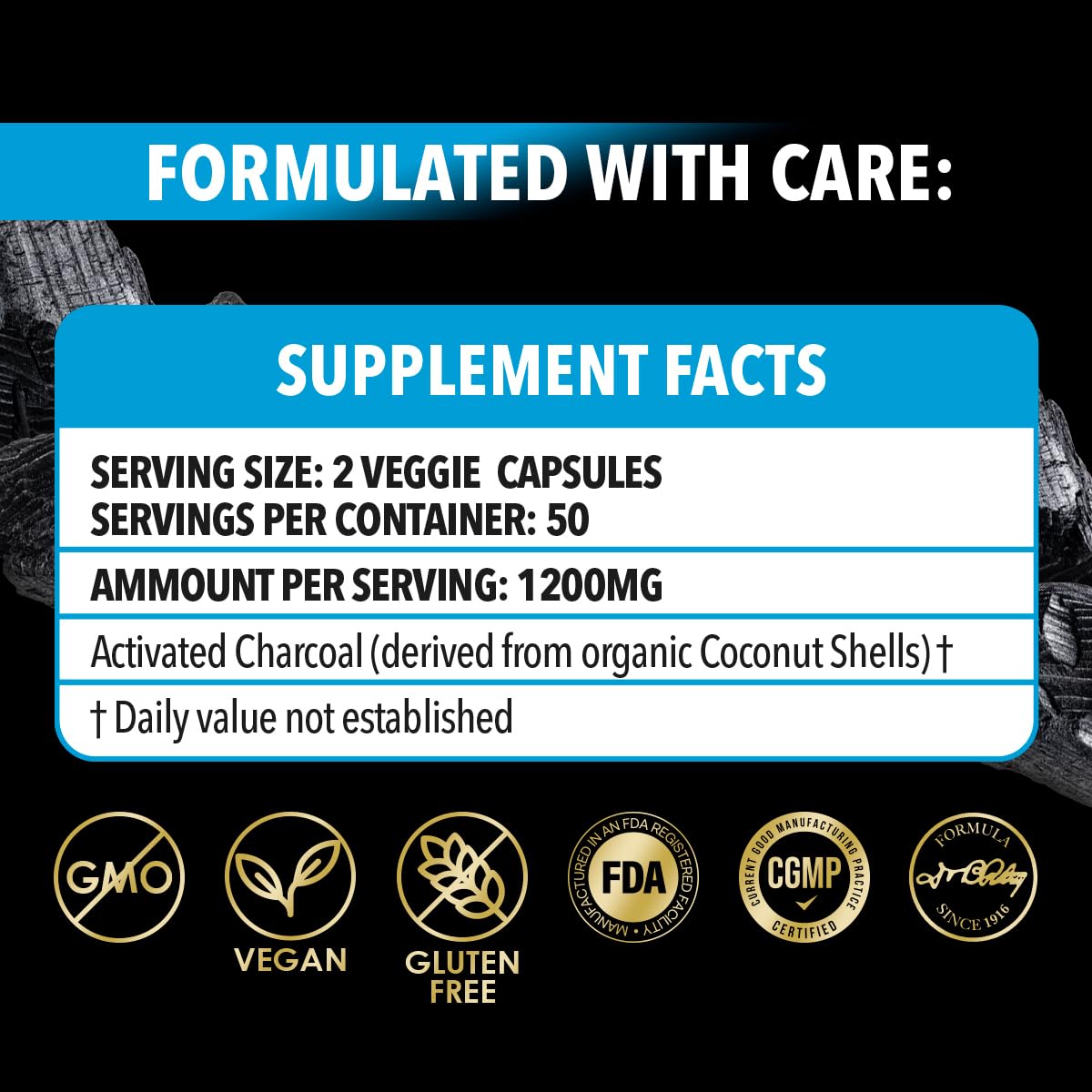 Dr. Robaina Carbón Activado 1200 mg – Cápsulas veganas para gases e hinchazón | 100 cápsulas, EE. UU.