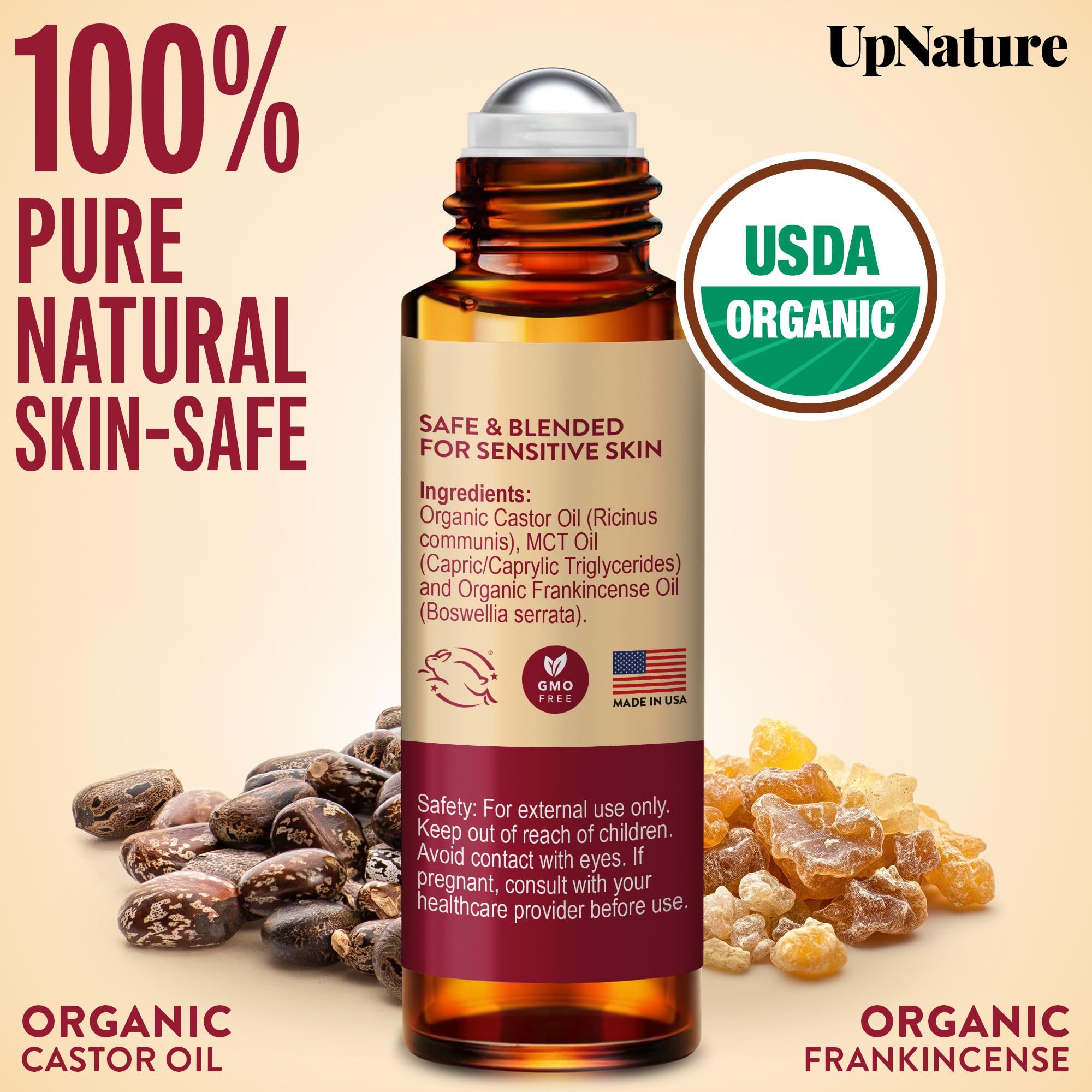 UpNature Organic Castor Oil & Frankincense Eye Roller — 100% Organic Castor & Frankincense for Puffy Eyes