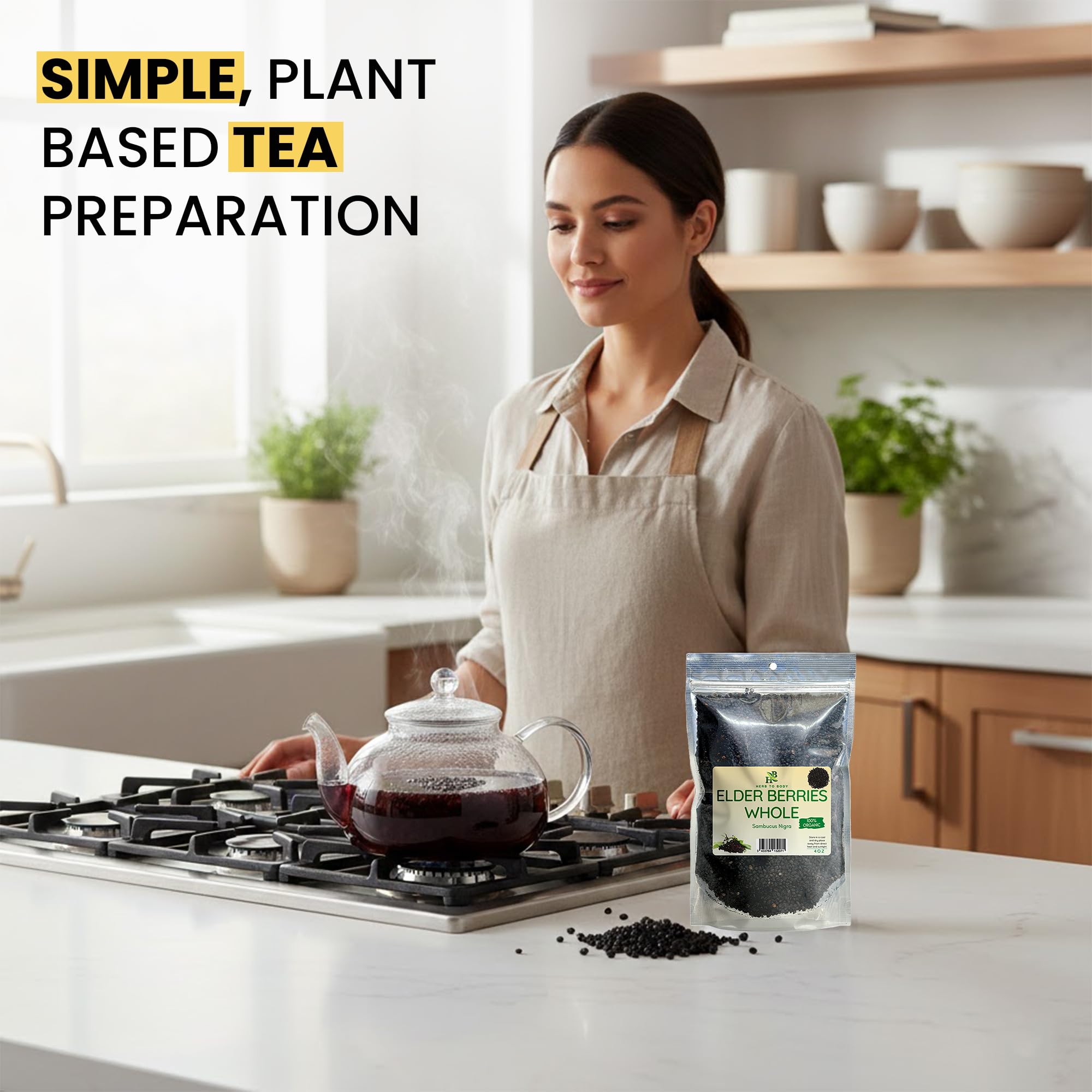 Herb To Body saúco orgánico entero seco – 113 g para tés, jarabes y recetas