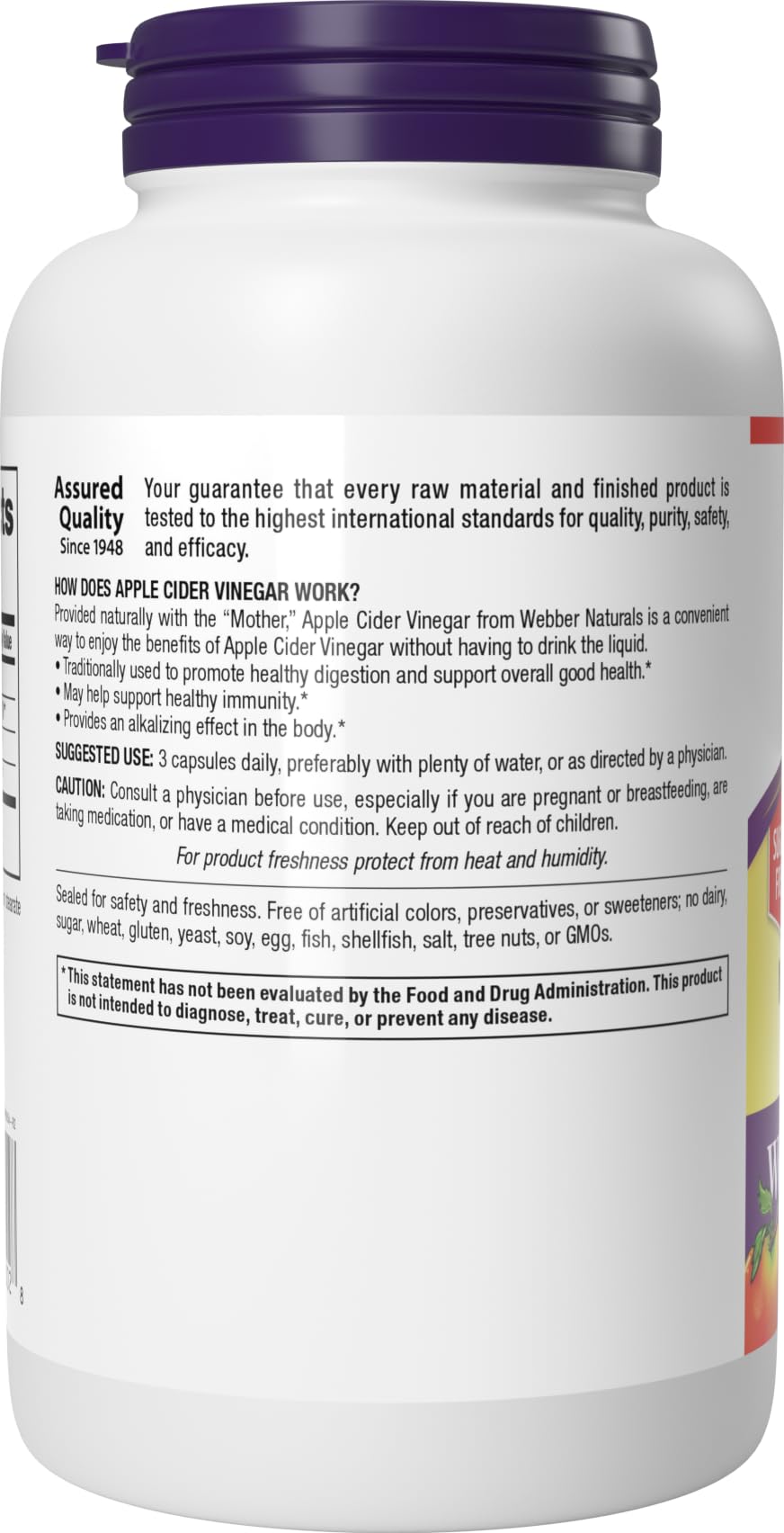 Webber Naturals Apple Cider Vinegar Capsules with Mother – 1500 mg per Serving, 240 Caps, Sugar Free & Gluten Free