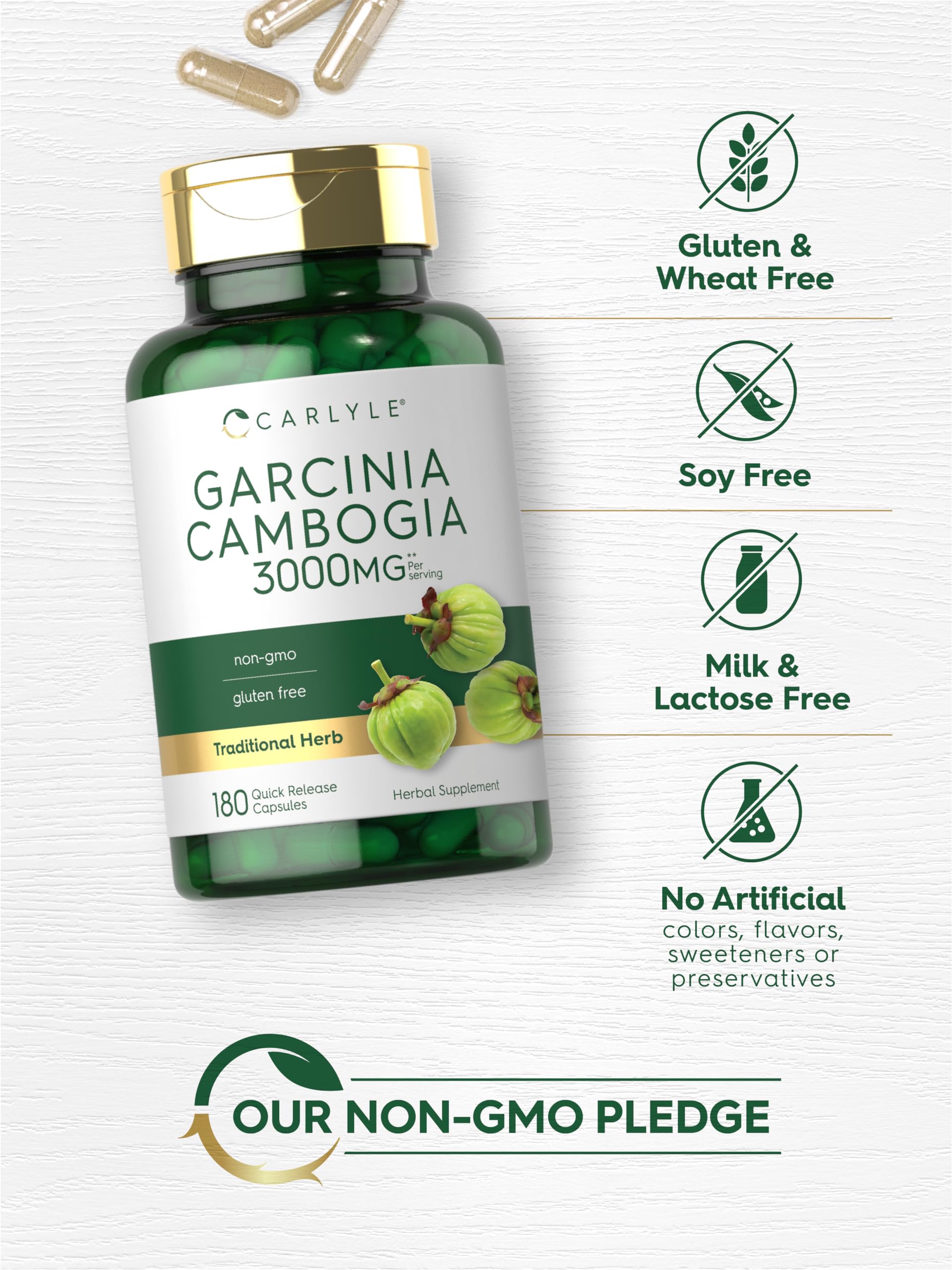 Símbolos sin gluten y sin GMO en Carlyle Garcinia Cambogia