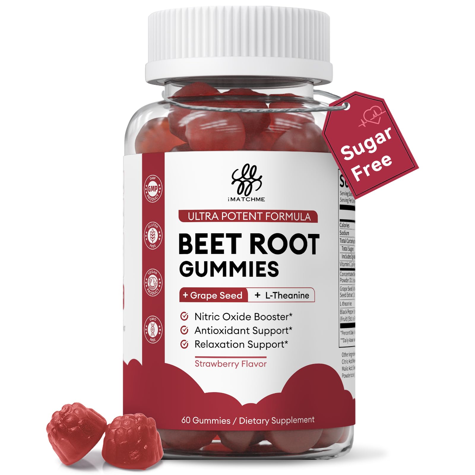 iMATCHME Beet Root Gummies bottle shows convenient daily wellness support.