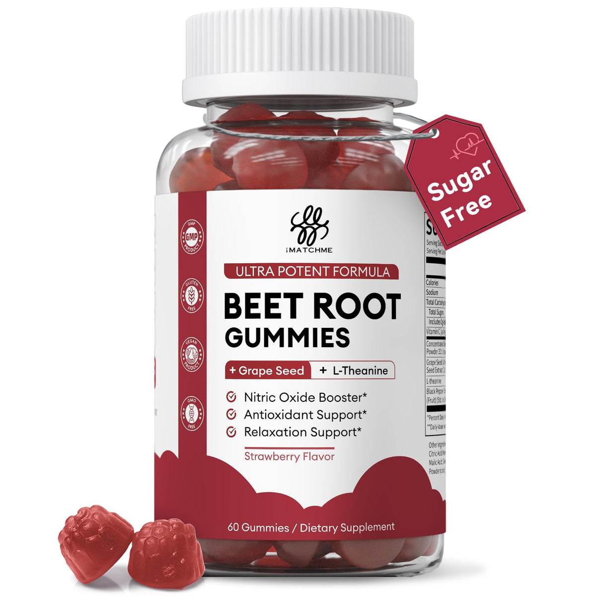 iMATCHME Beet Root Gummies bottle shows convenient daily wellness support.