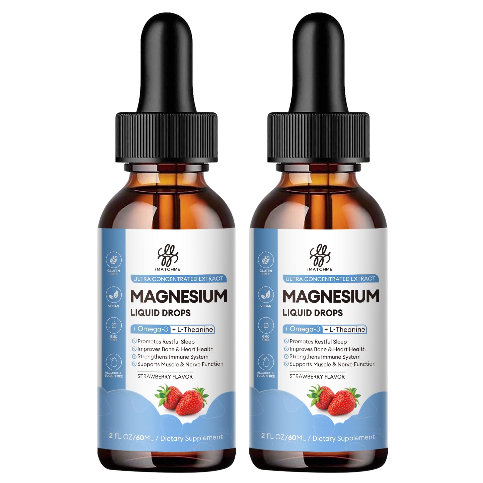 iMATCHME magnesium liquid bottle with strawberry flavor for calm and sleep support