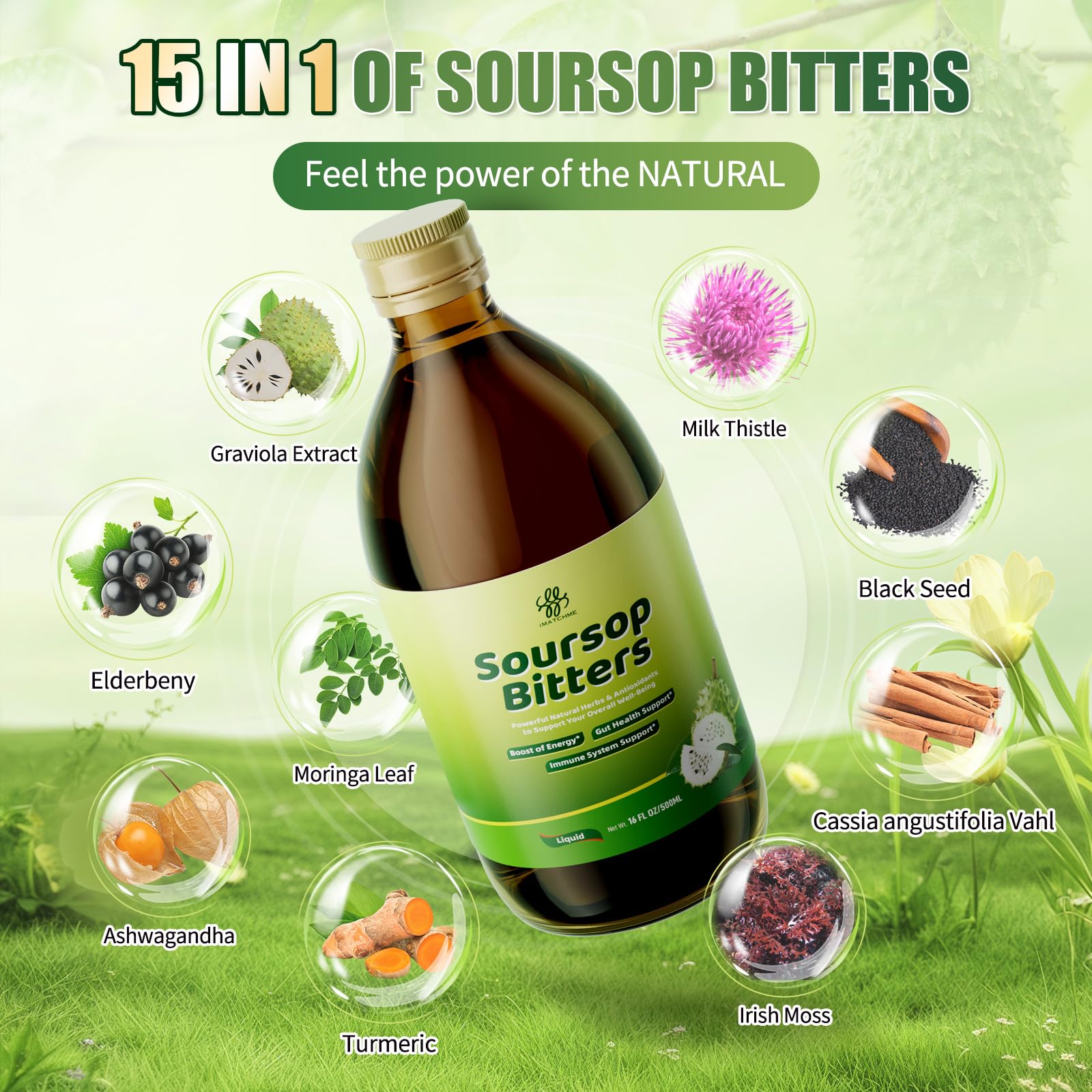 iMATCHME Soursop Bitters being poured for daily immune support.